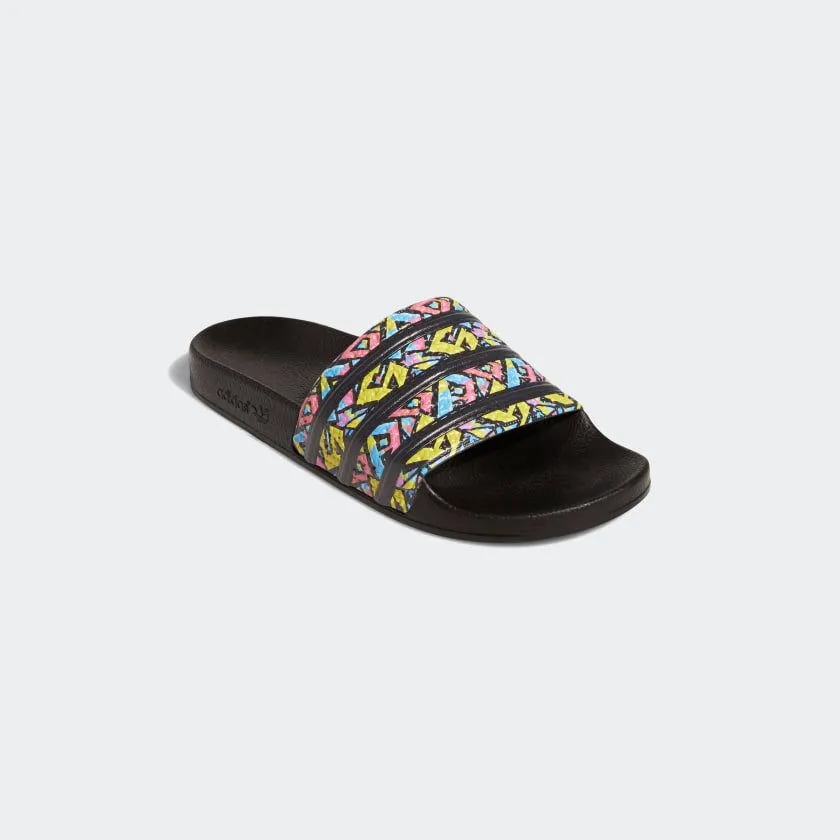 Adidas Adilette Slides - Core Black / Pink / Blue