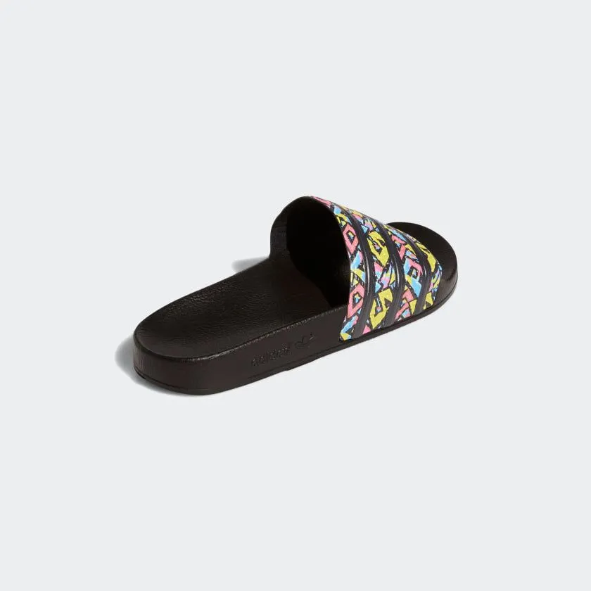 Adidas Adilette Slides - Core Black / Pink / Blue