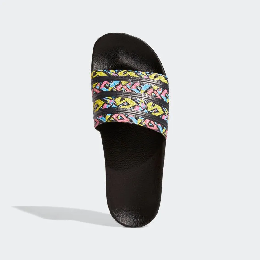 Adidas Adilette Slides - Core Black / Pink / Blue