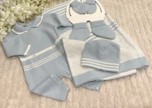 Baby boys blue knitted 5 piece romper set