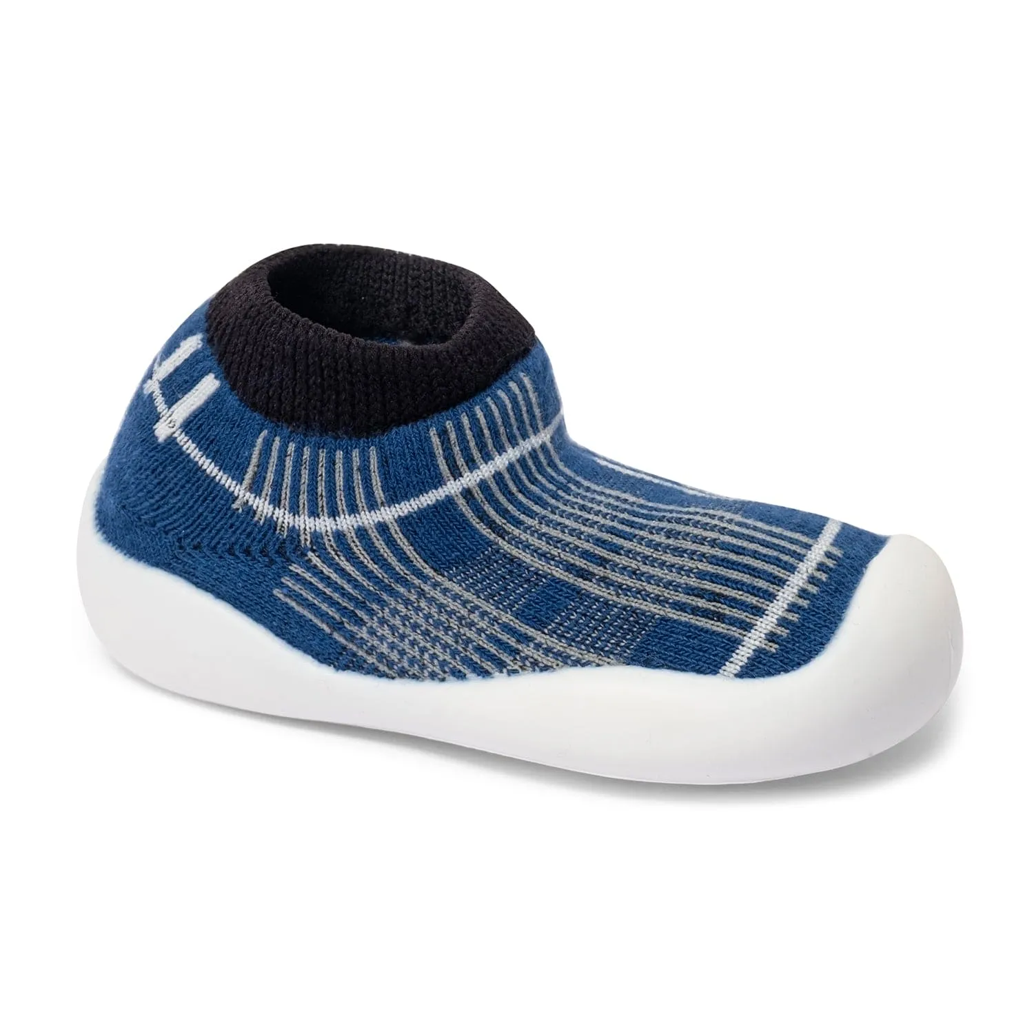 Baby Moo Checked Anti-Skid Rubber Sole Comfy Slip-On Sock Shoes - Blue