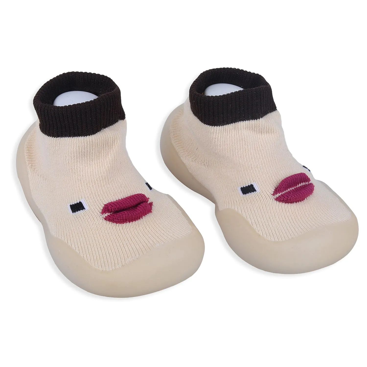 Baby Moo Cute Duck Face Rubber Comfortable Sole Slip-On Sock Shoes - Beige