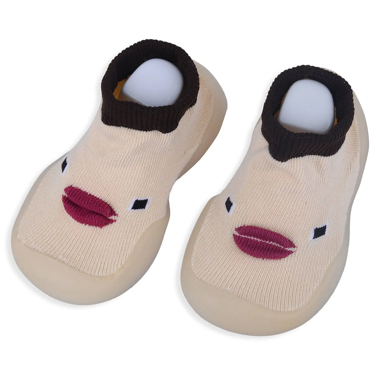 Baby Moo Cute Duck Face Rubber Comfortable Sole Slip-On Sock Shoes - Beige