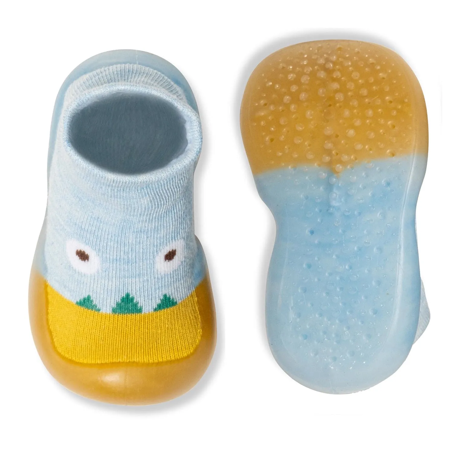 Baby Moo Cute Eye Anti-Skid Rubber Sole Comfy Slip-On Sock Shoes - Blue, Mustard