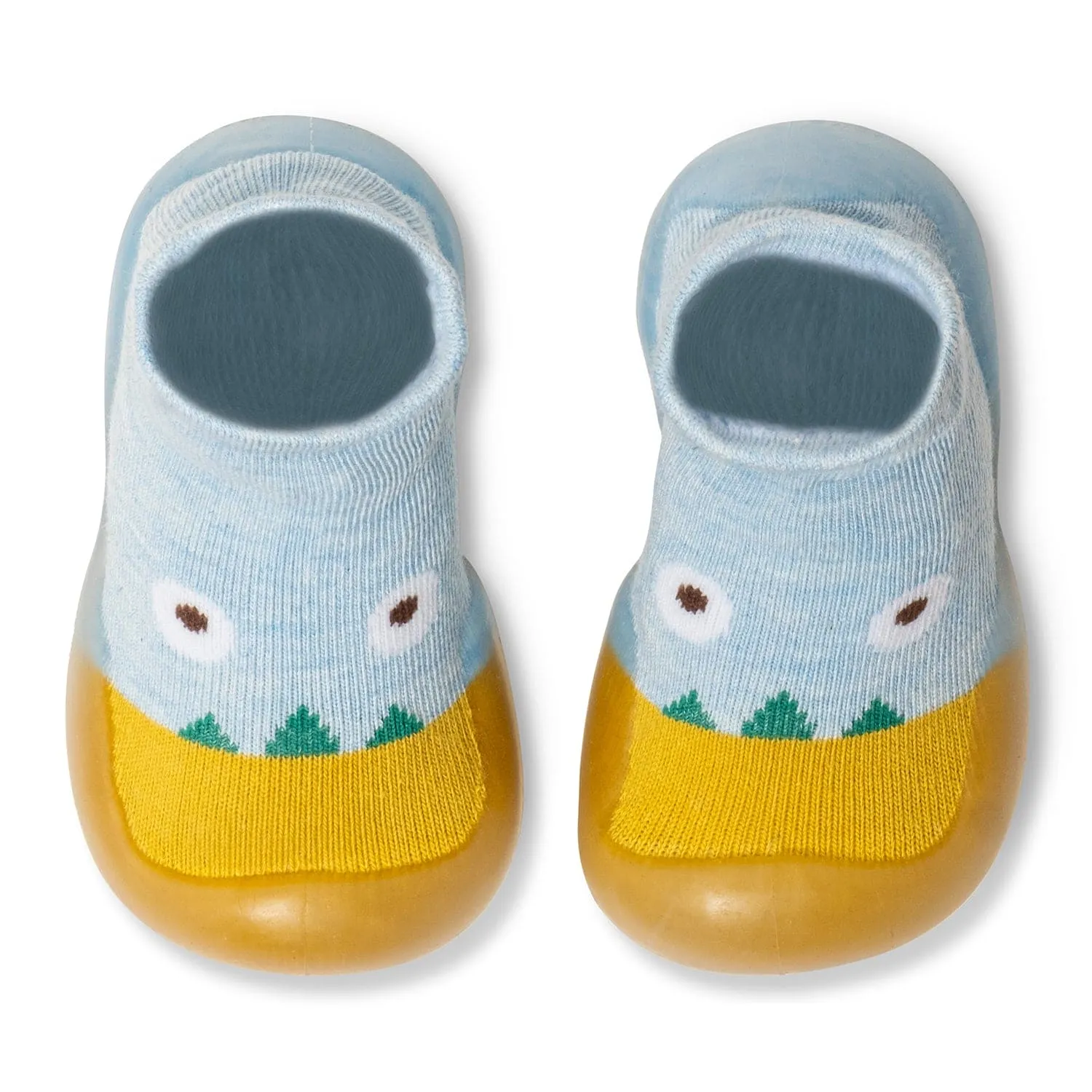 Baby Moo Cute Eye Anti-Skid Rubber Sole Comfy Slip-On Sock Shoes - Blue, Mustard