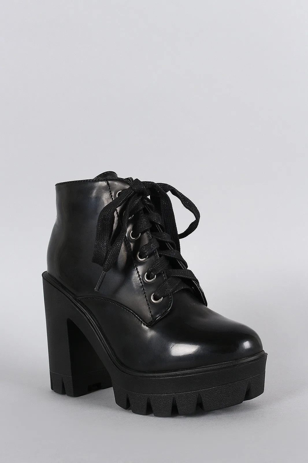 Bamboo Rustic Lace Up Lug Sole Bootie