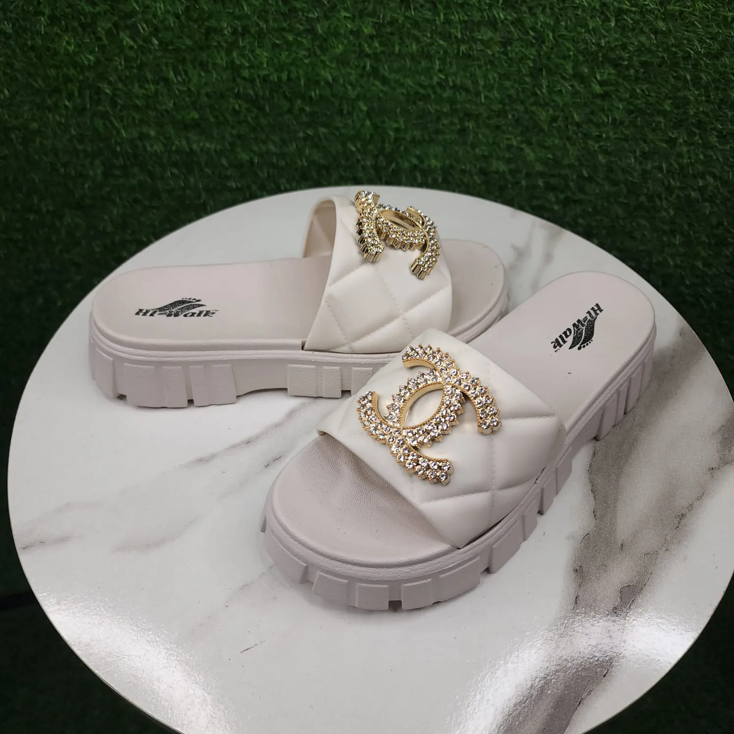 Beige Buckle Slides