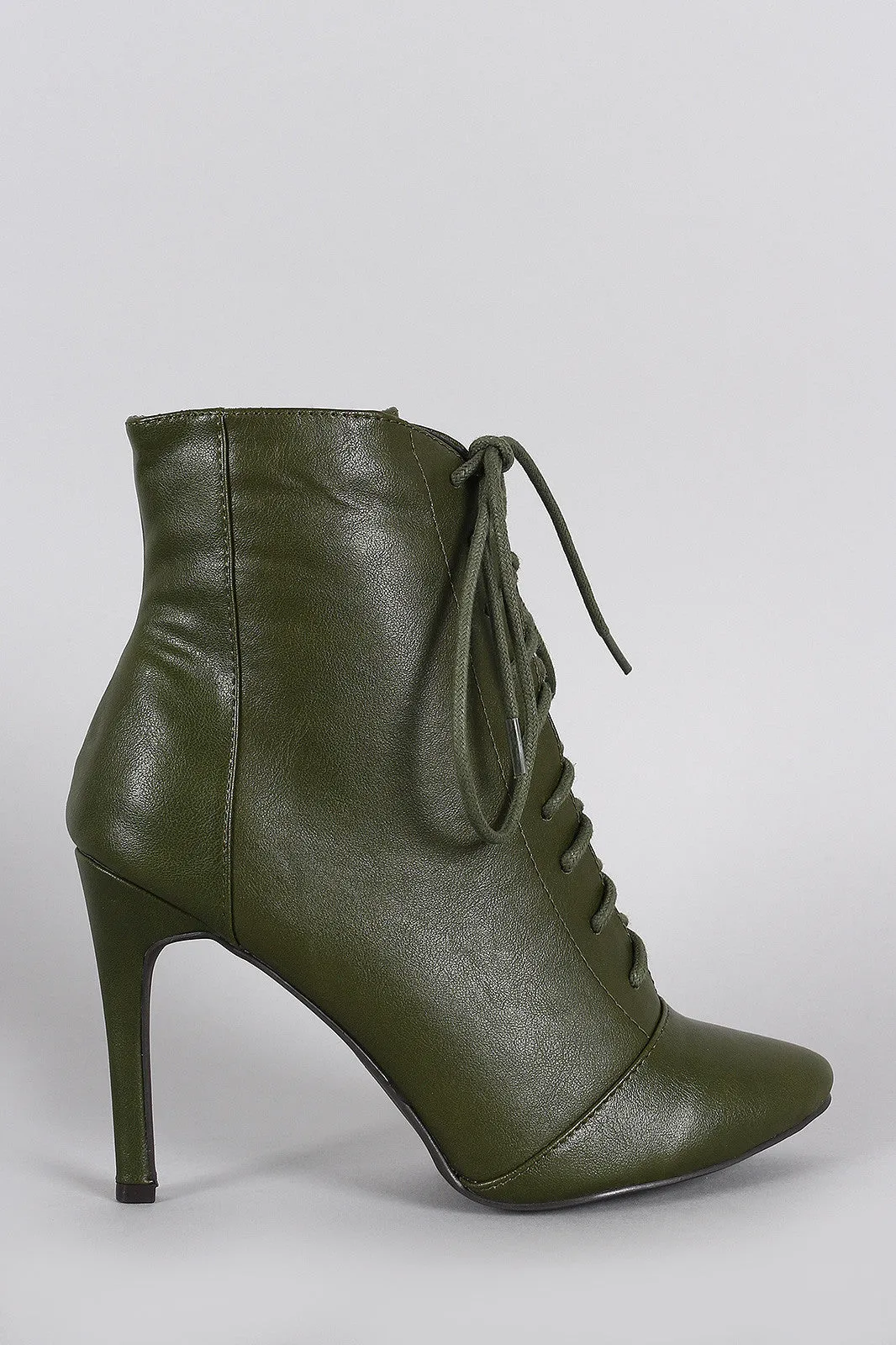 Breckelle Pointy Toe Lace Up Heeled Ankle Boots