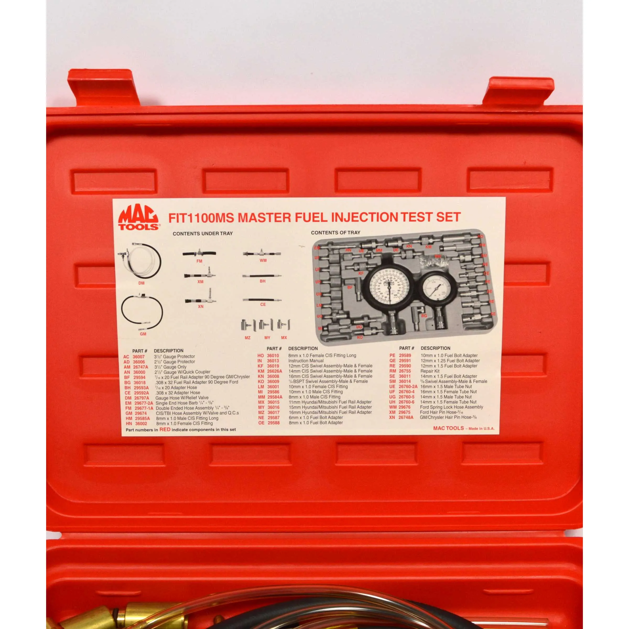 Briefly Used MAC TOOLS "FUEL INJECTION TESTER" Set #FIT1100MS Complete EXCELLENT