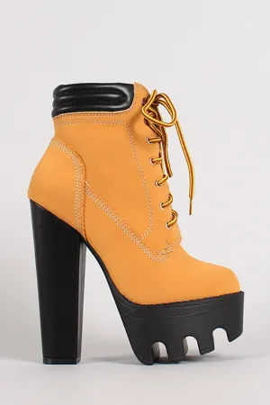 Chunky Heel Platform Lug Sole Work Bootie