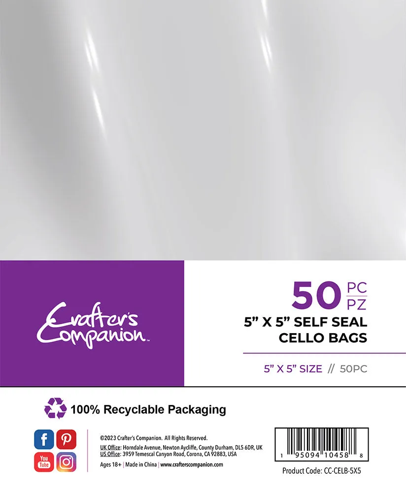 Crafter's Companion 5"x 5" Self Seal Cello Bags - 50 Pack