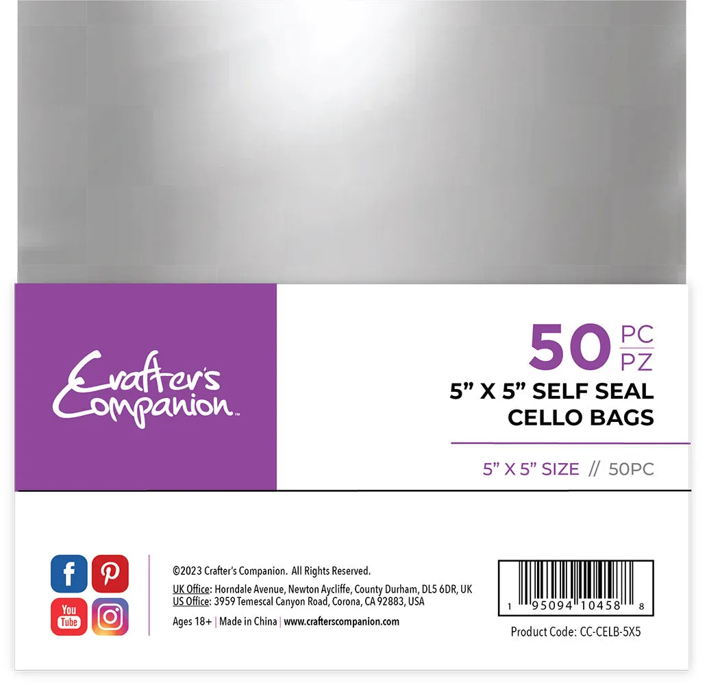 Crafter's Companion 5"x 5" Self Seal Cello Bags - 50 Pack