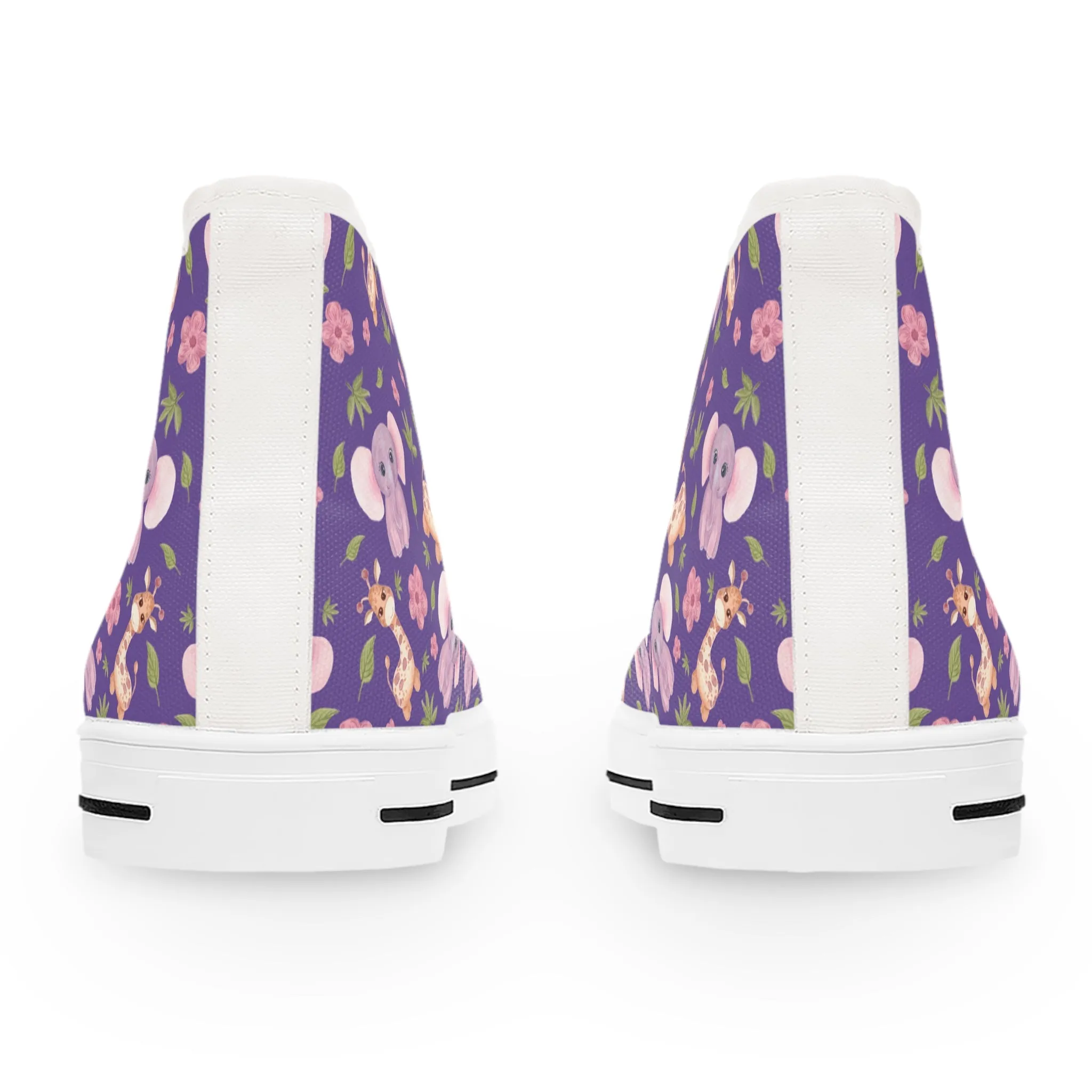 Cute Elephants Giraffe and Purple Background Women's High Top Sneakers