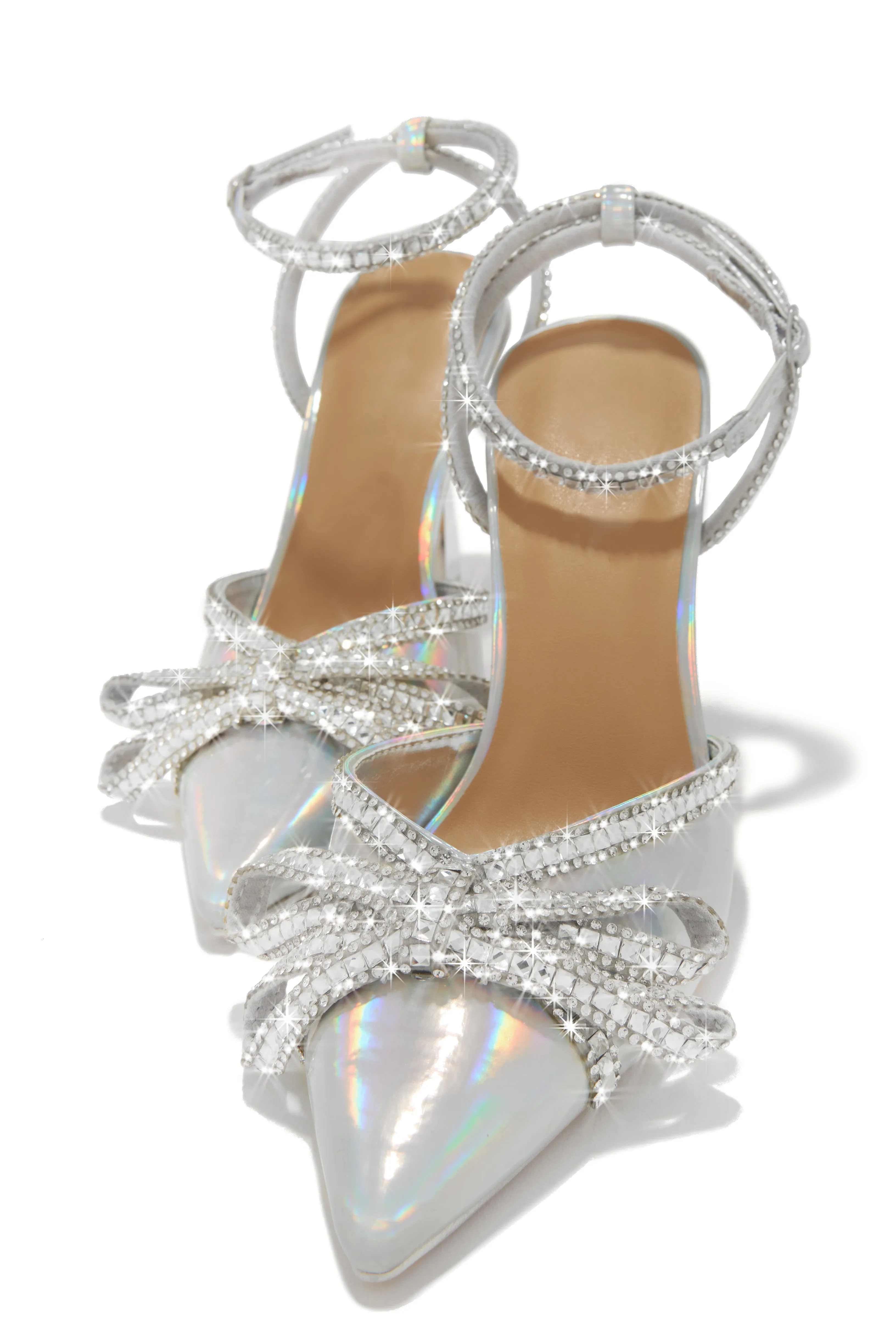 Devoted Embellished Ankle Strap High Heel Pumps - Silver