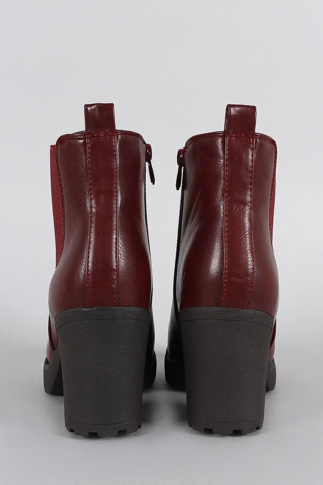 Elastic Gores Lug Platform Chunky Heeled Booties