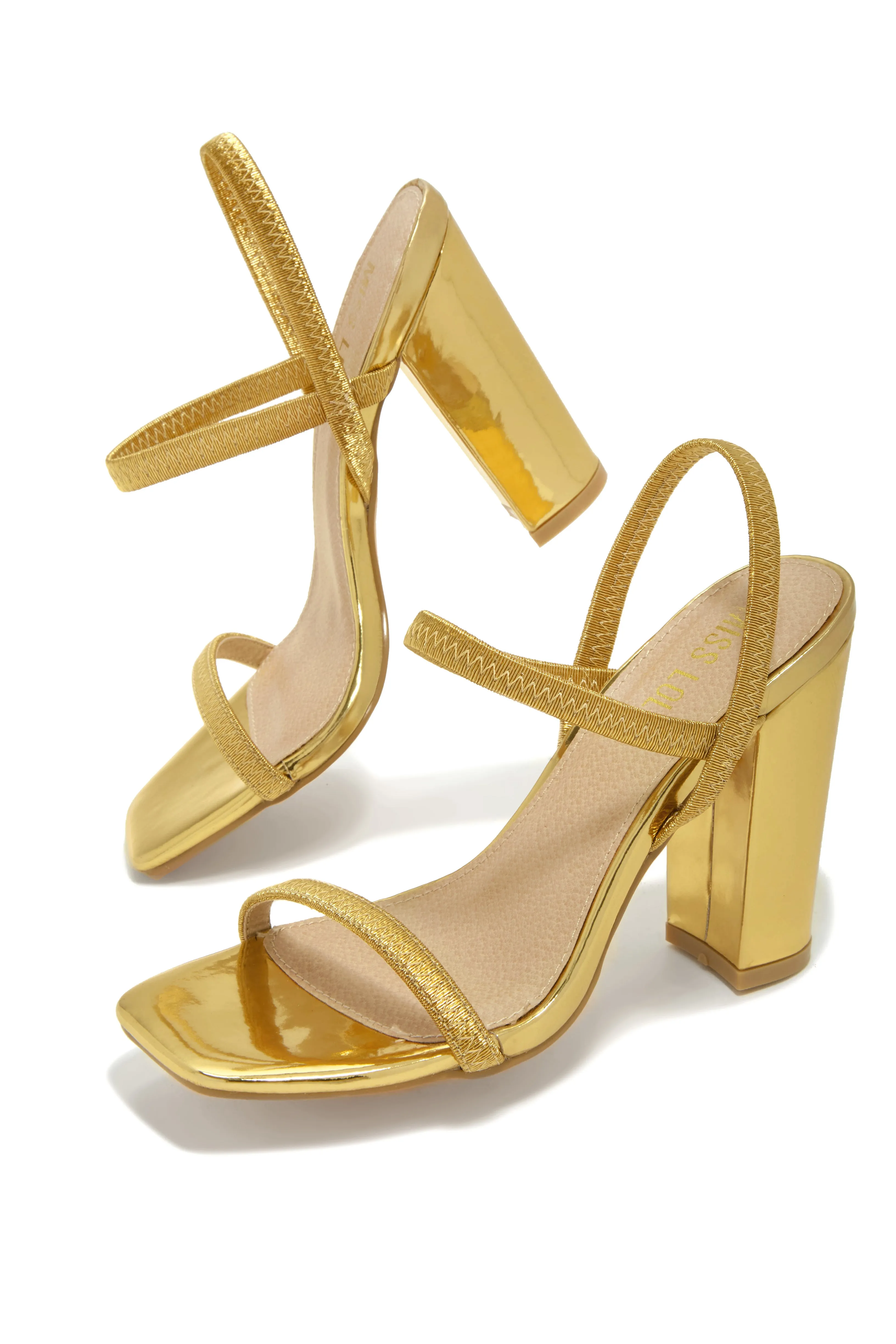 Emerie Slingback Block High Heels - Gold