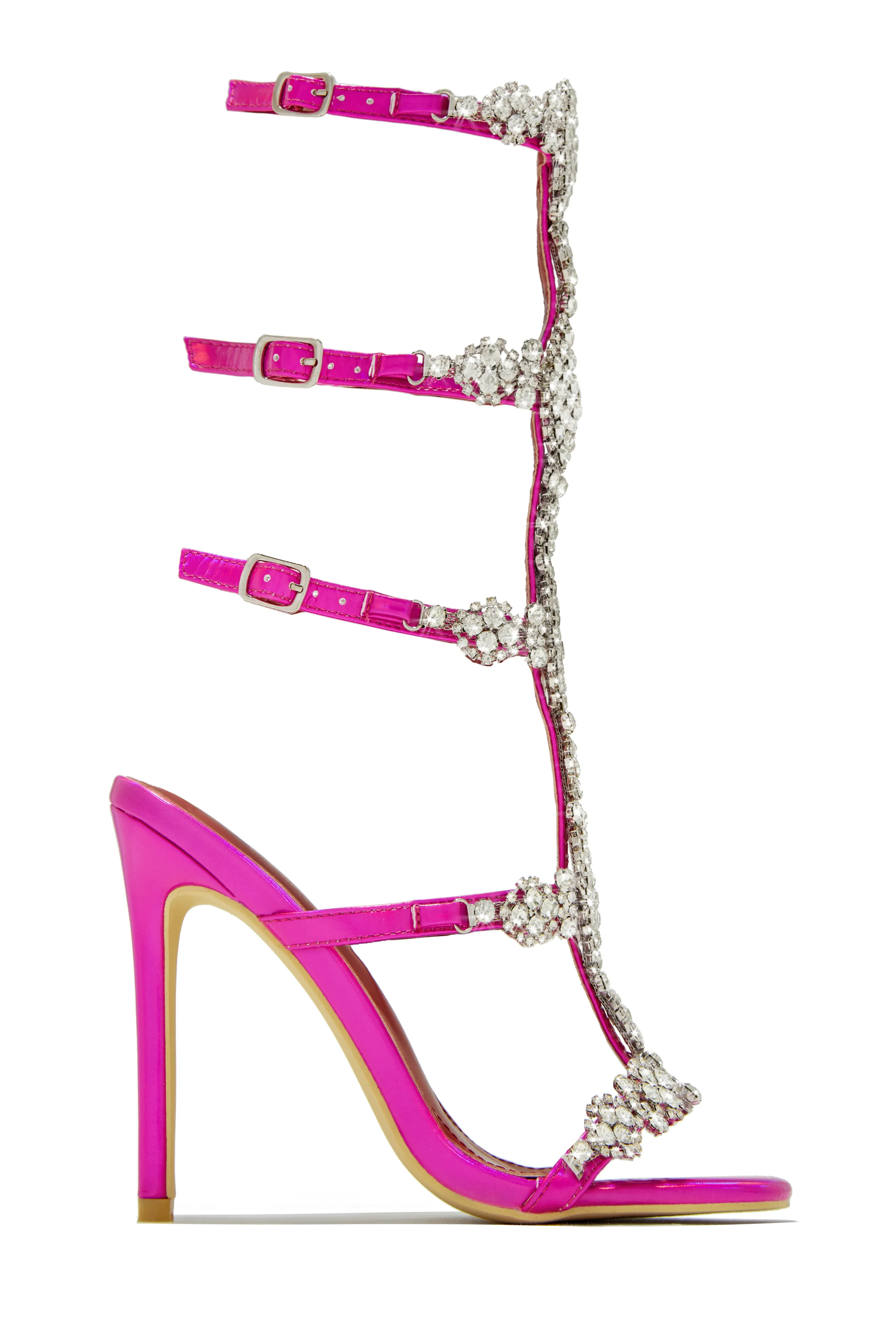 Expensive Taste Embellished Cage High Heels - Pink