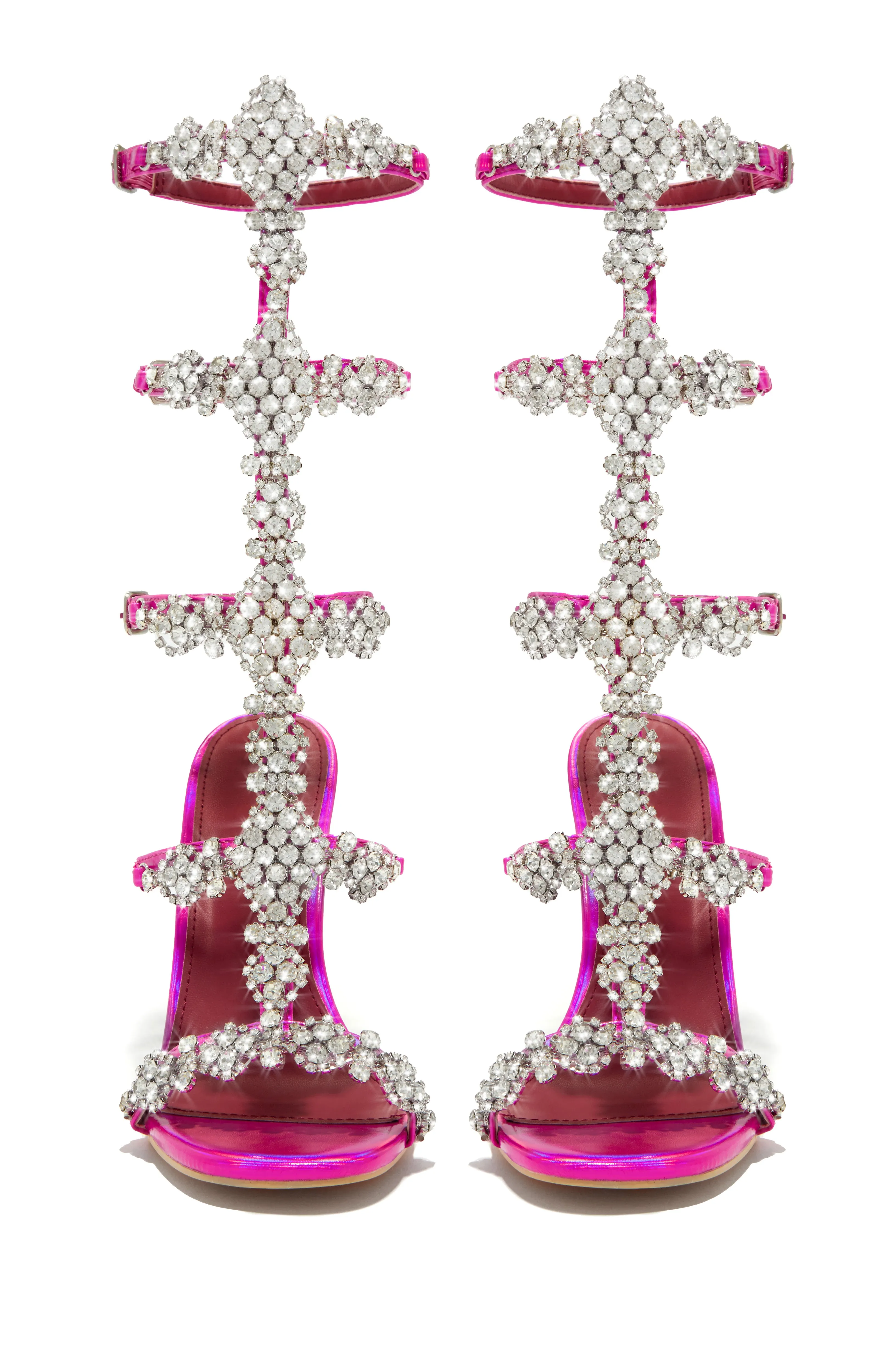 Expensive Taste Embellished Cage High Heels - Pink