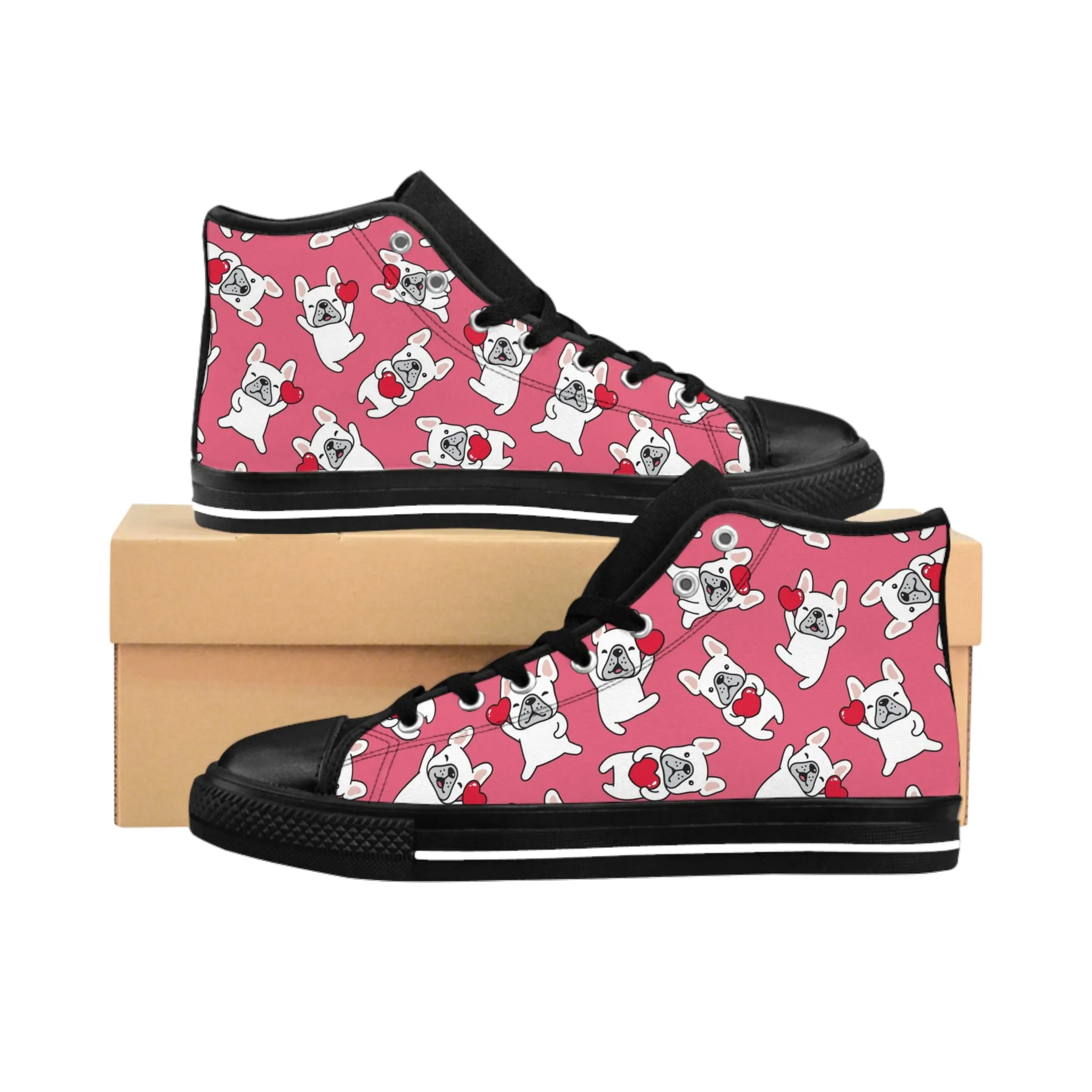 French Bulldog Pink Background Women's Classic Sneakers