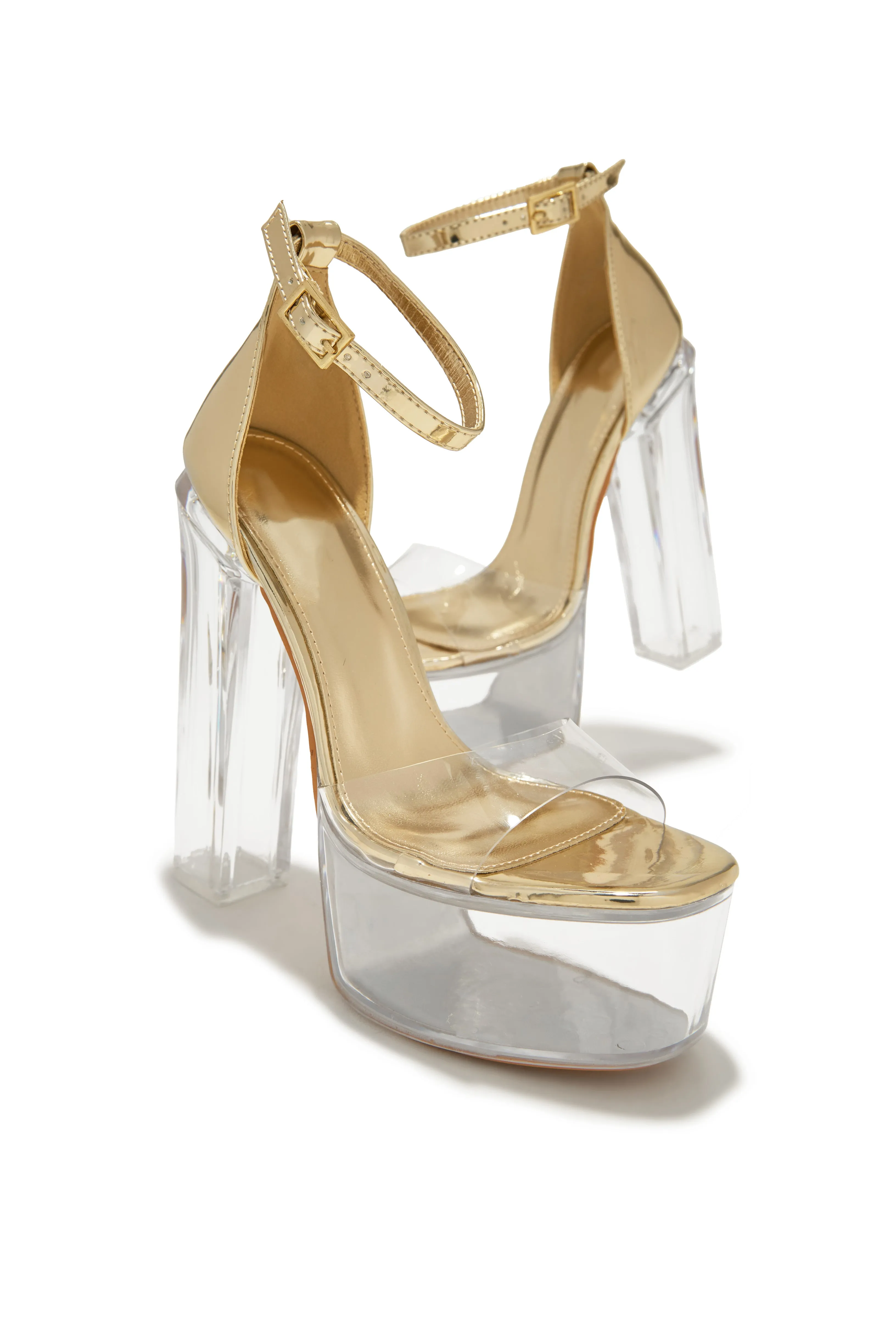 High Rise Platform Block High Heels - Gold