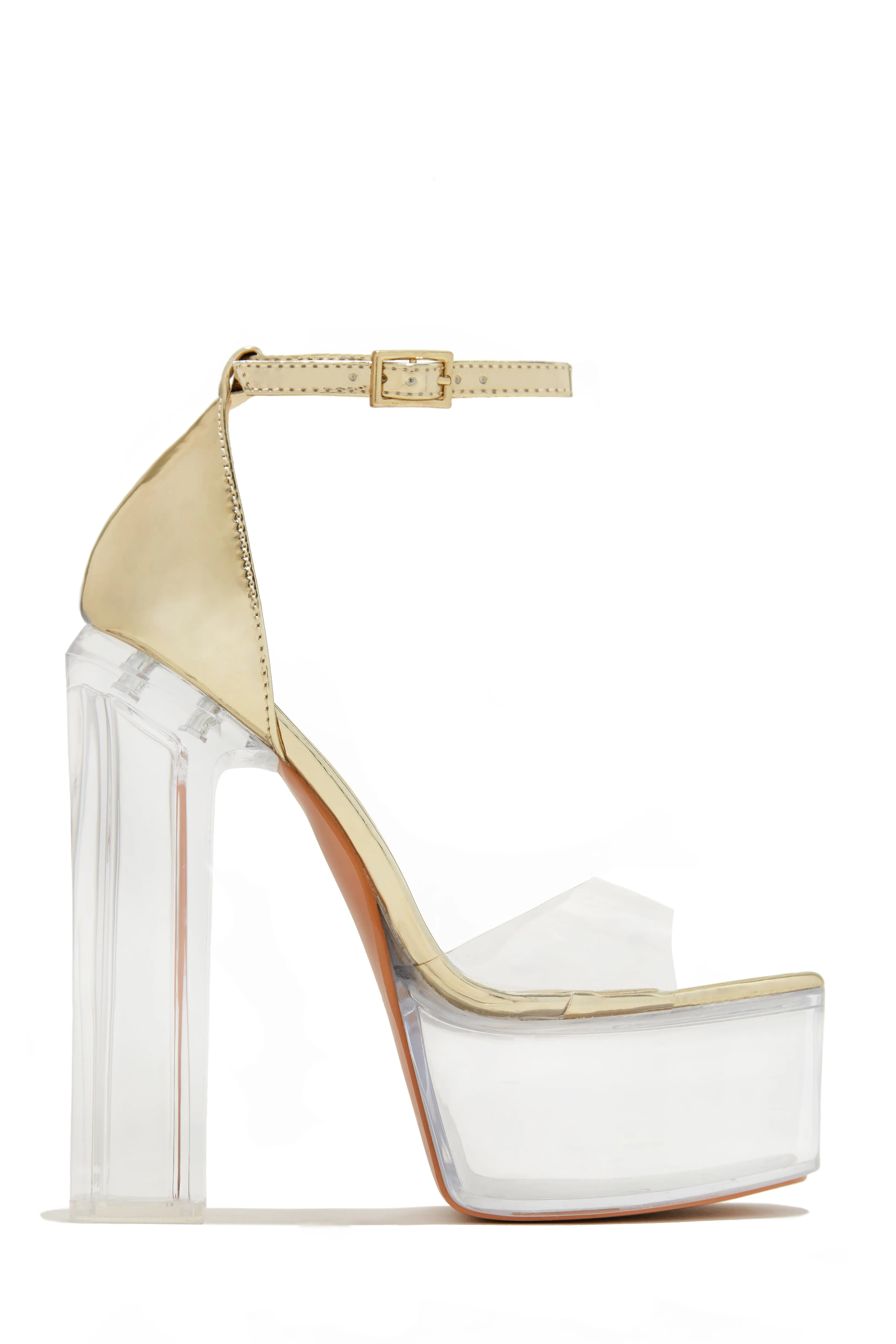 High Rise Platform Block High Heels - Gold