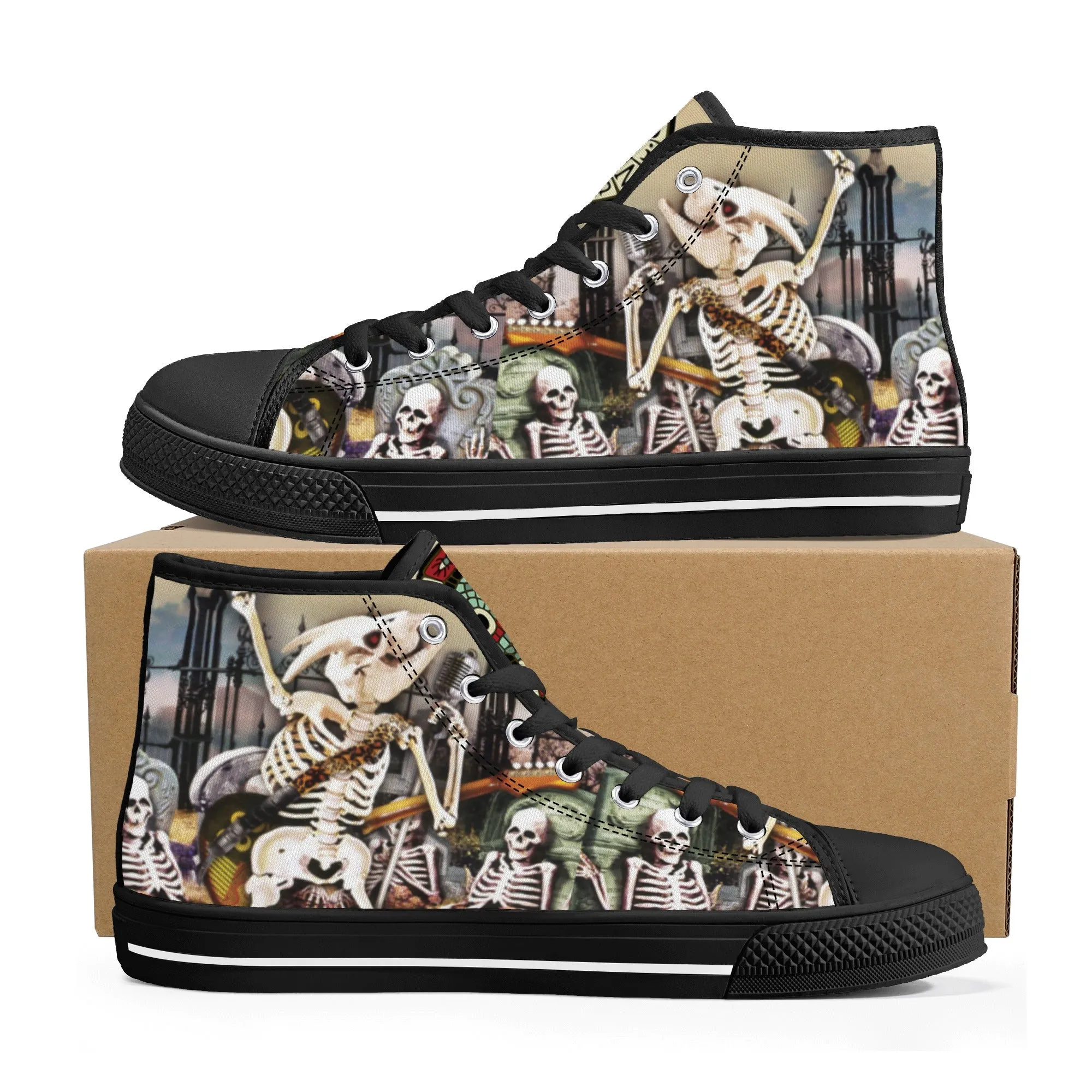 High Top Canvas Sneakers | Printed Tongue | Halloween themed Goth shoes | Spooky season Gift | Oingo Boingo style