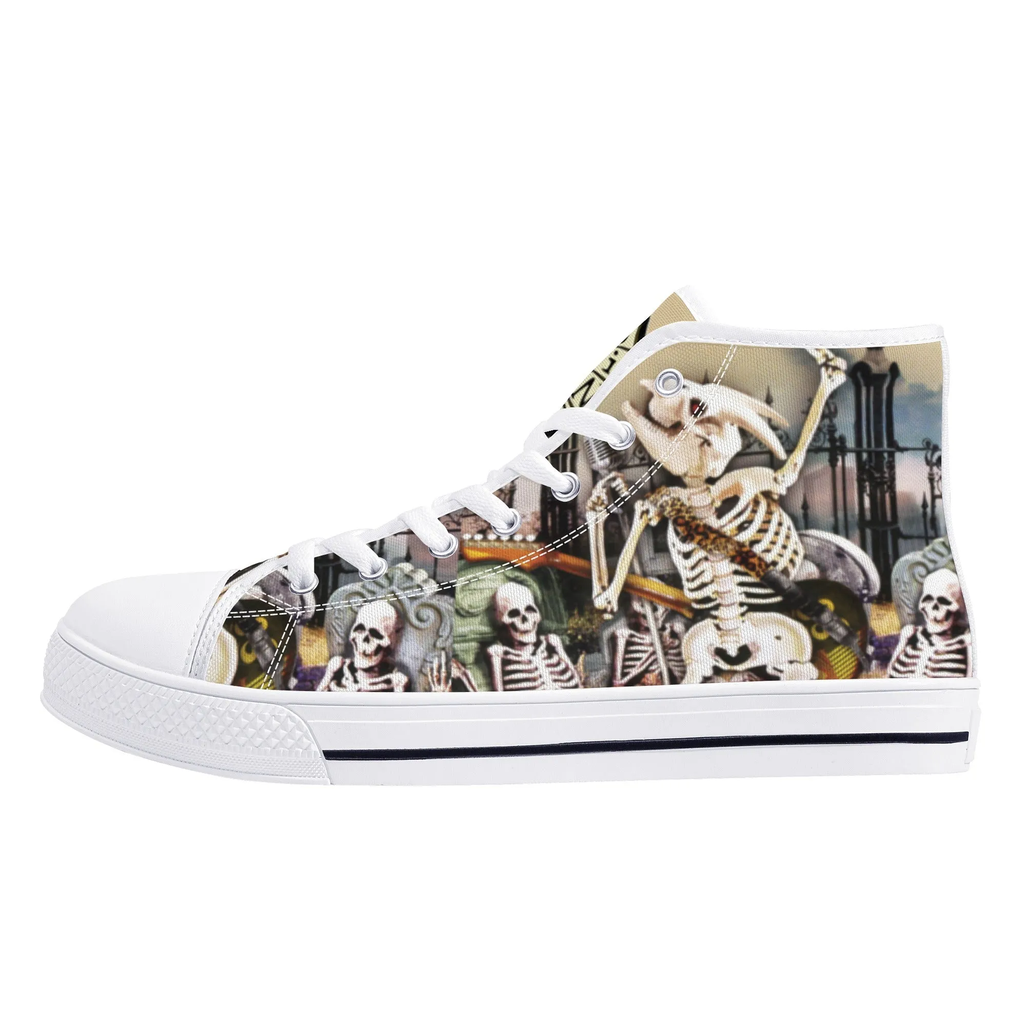 High Top Canvas Sneakers | Printed Tongue | Halloween themed Goth shoes | Spooky season Gift | Oingo Boingo style