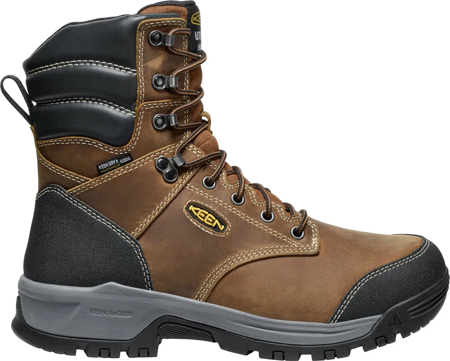 Keen Utility Mens Evanston 8in WP Soft Toe 600G Bison/Black Leather Work Boots