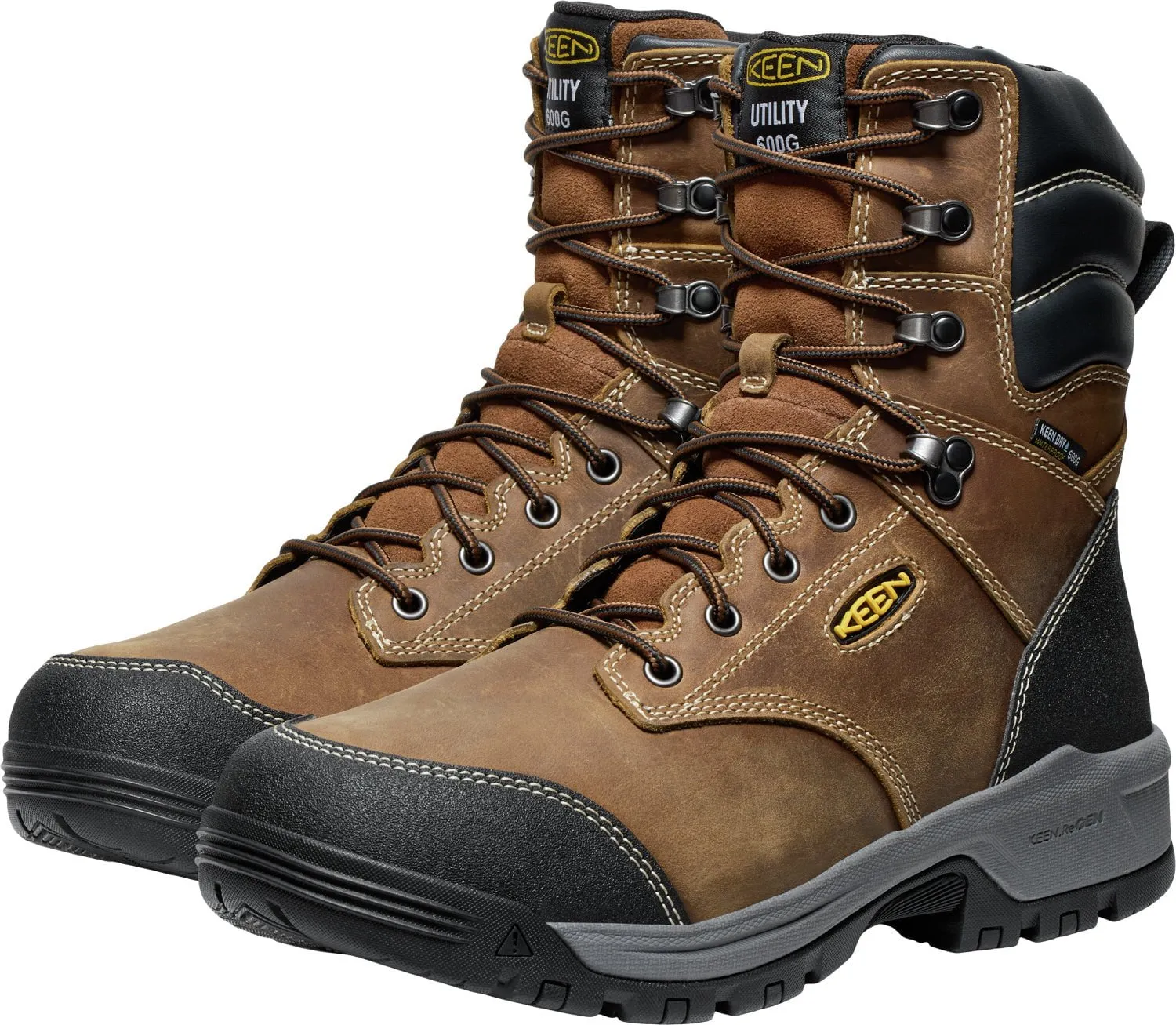 Keen Utility Mens Evanston 8in WP Soft Toe 600G Bison/Black Leather Work Boots