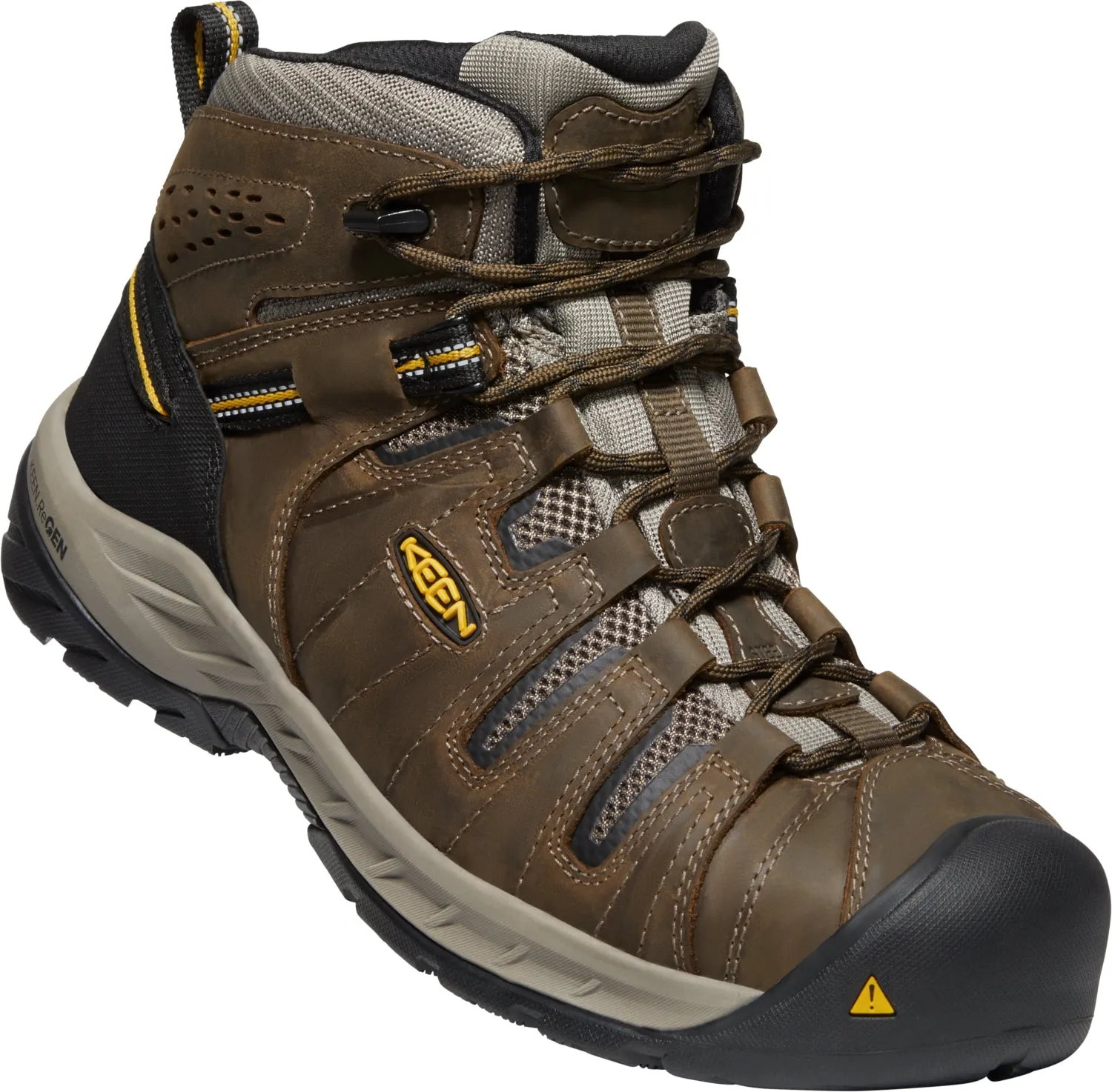 Keen Utility Mens Flint II Mid Cascade Brown/Golden Rod Leather Work Boots