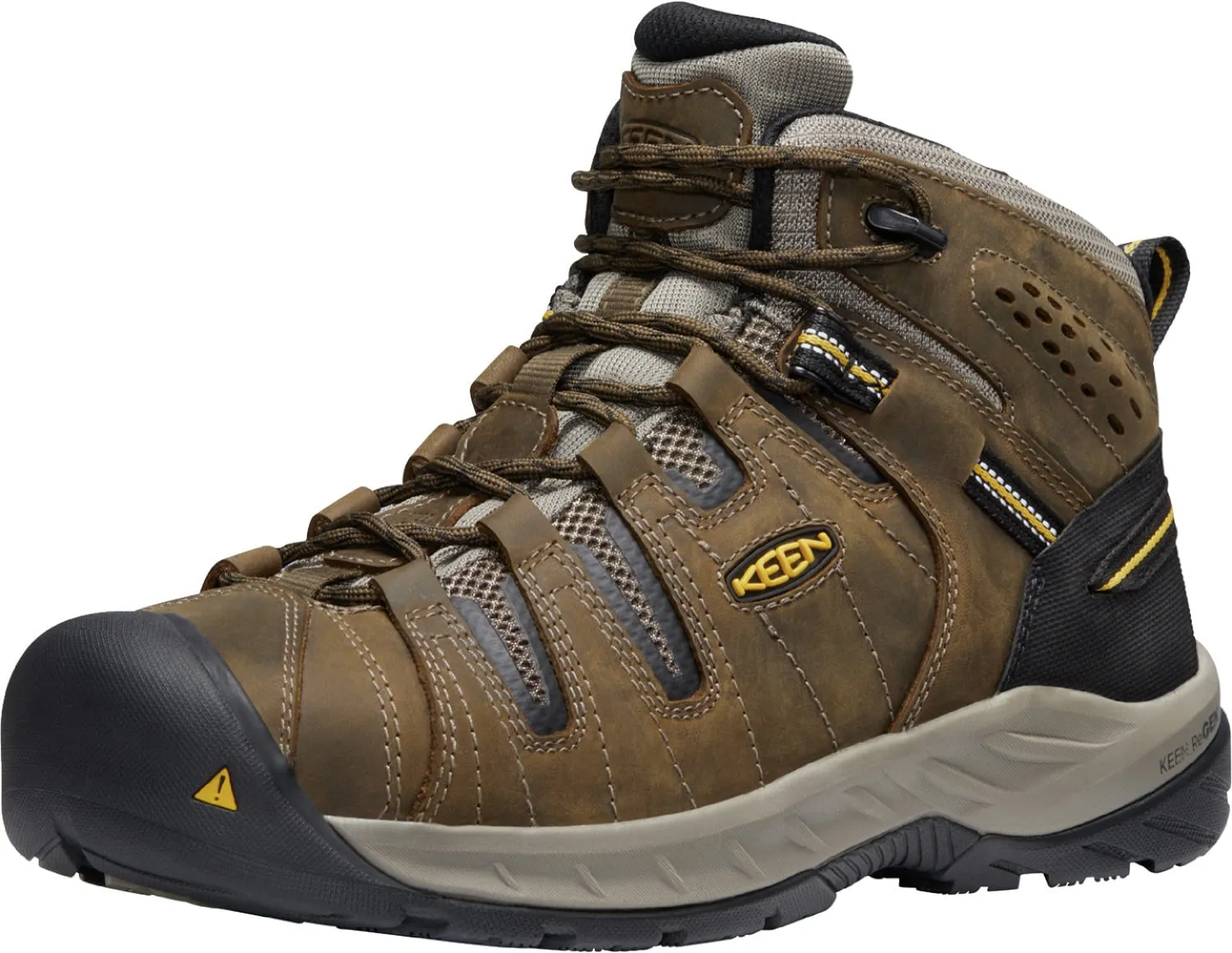 Keen Utility Mens Flint II Mid Cascade Brown/Golden Rod Leather Work Boots