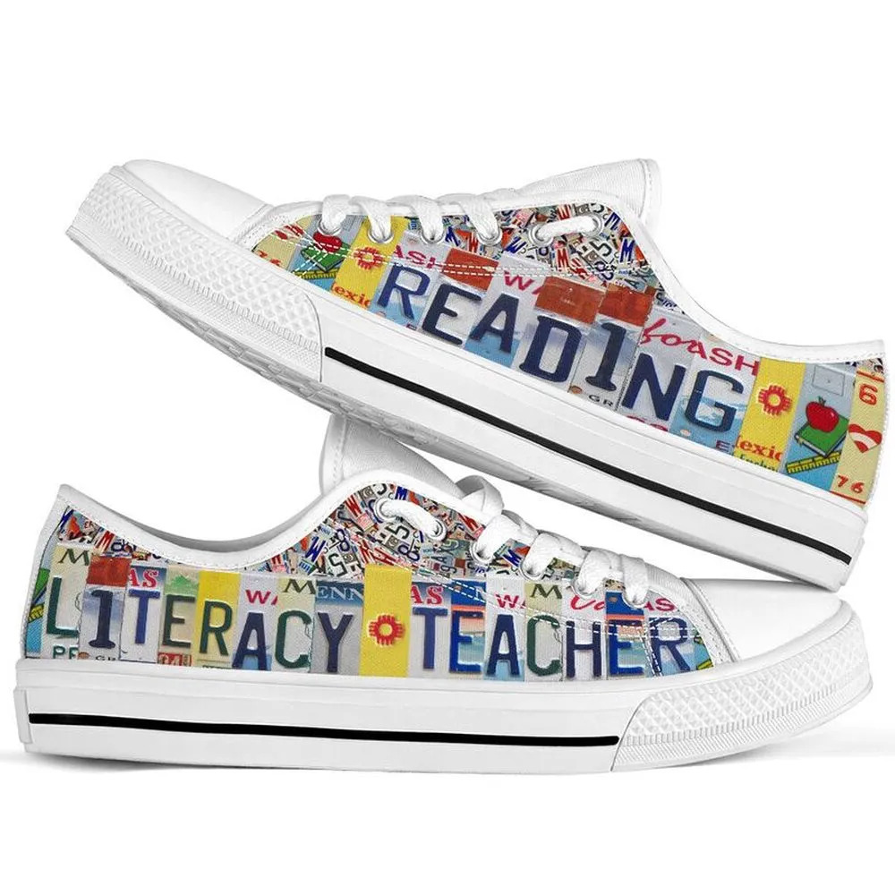 Literacy Teacher License Plates Low Top Shoes, Teacher Shoes, Low Top Sneakers