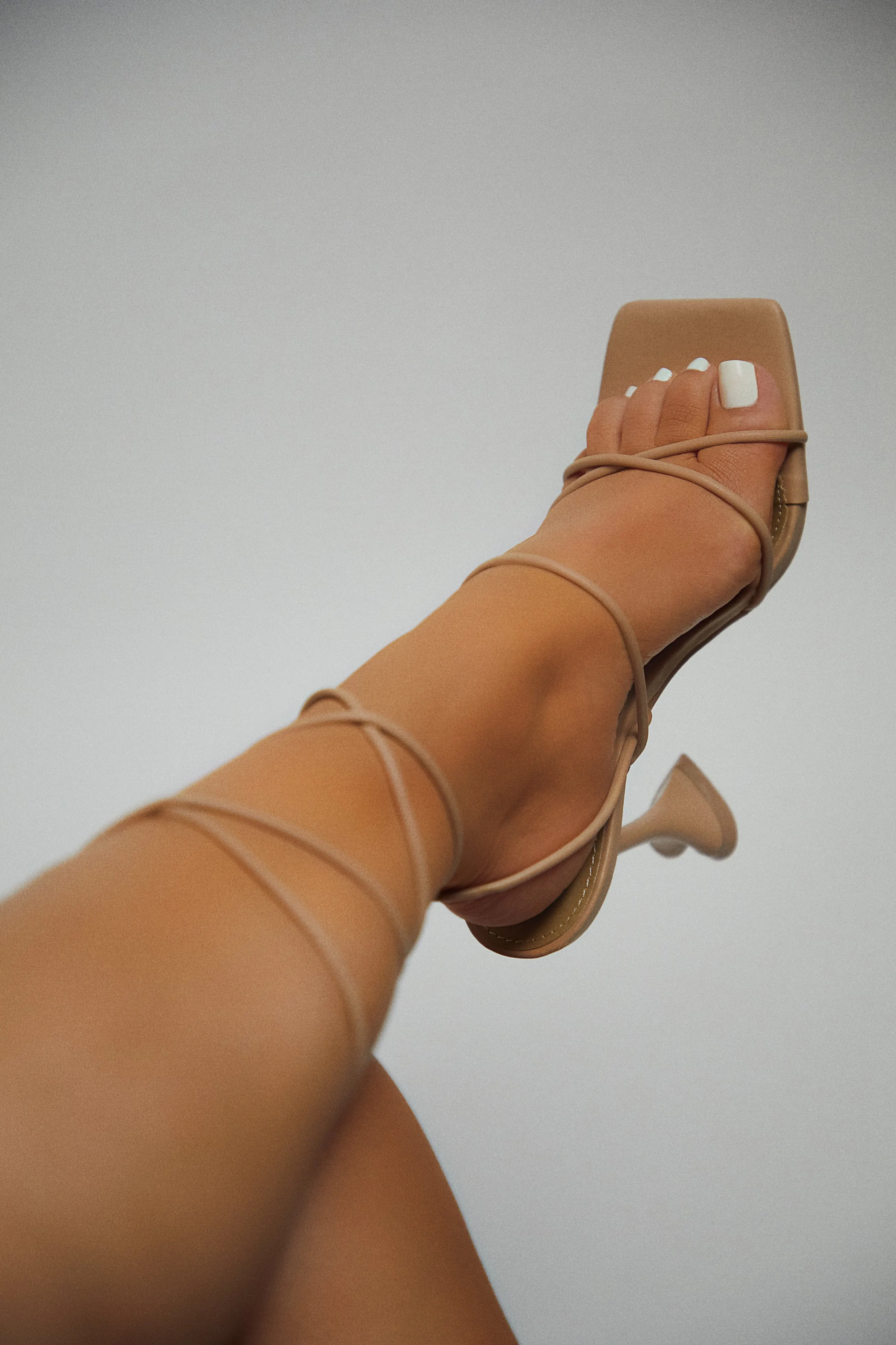 Loving Heart Lace Up High Heels - Nude