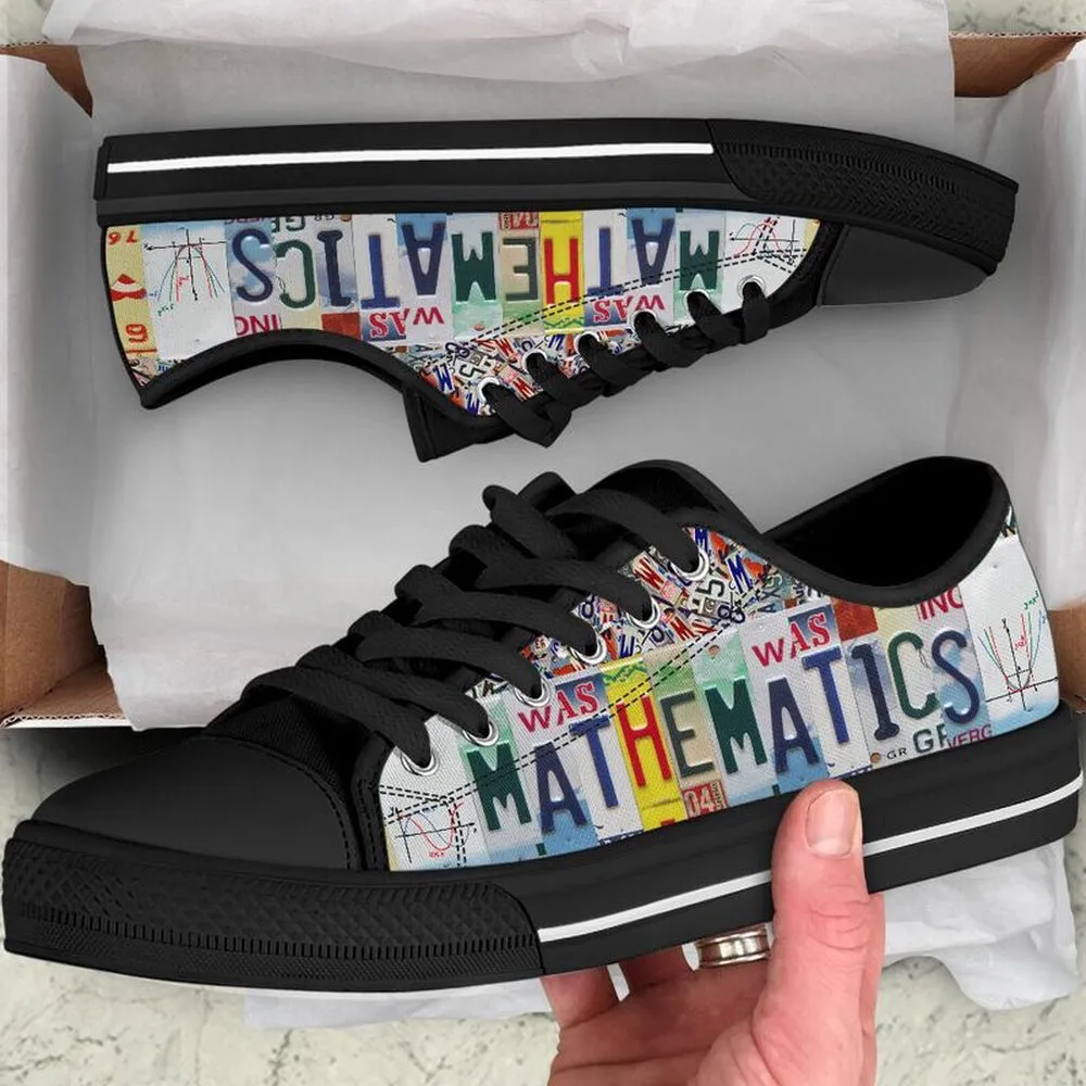 Mathematics License Plates Low Top Black Shoes, Teacher Shoes, Low Top Sneakers