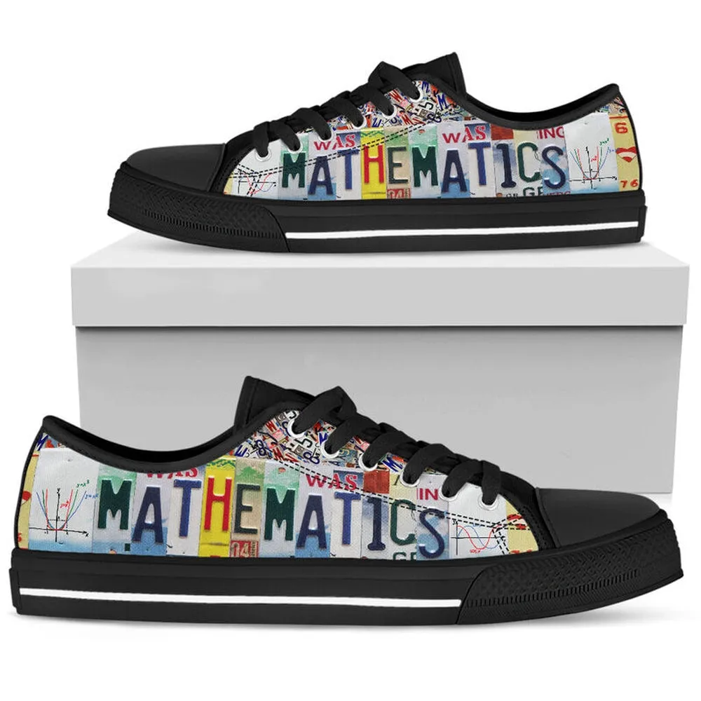 Mathematics License Plates Low Top Black Shoes, Teacher Shoes, Low Top Sneakers