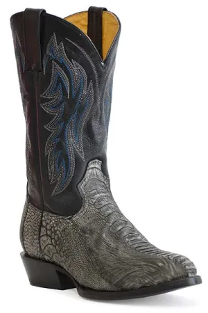 Men's Roper Footwear Vintage Grey Ostrich Leg J-Toe Western Boots with Black Tops