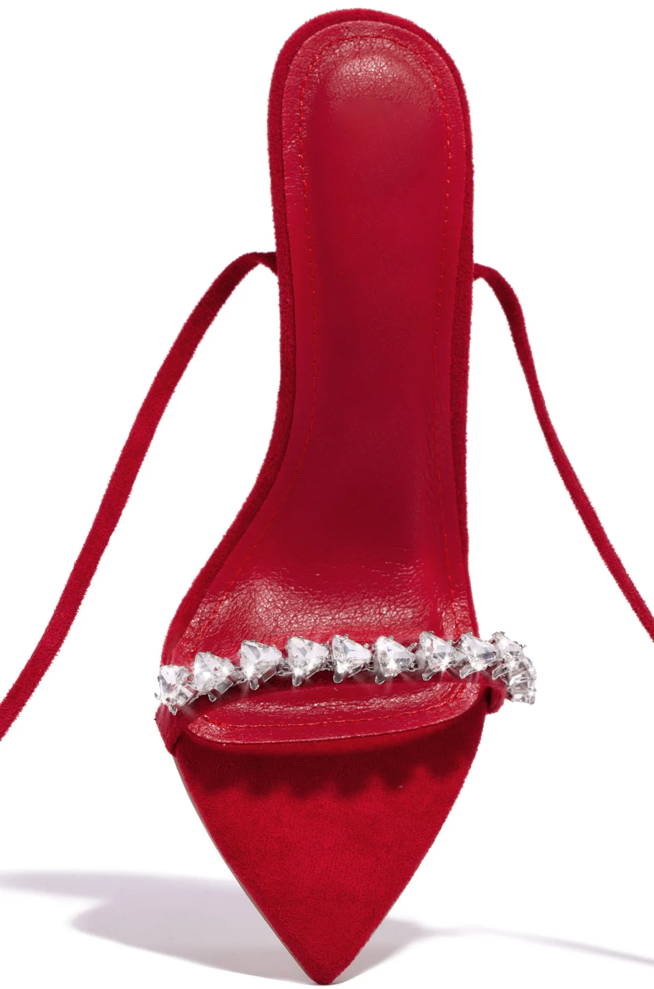 Monroe Embellished Lace Up High Heels - Red