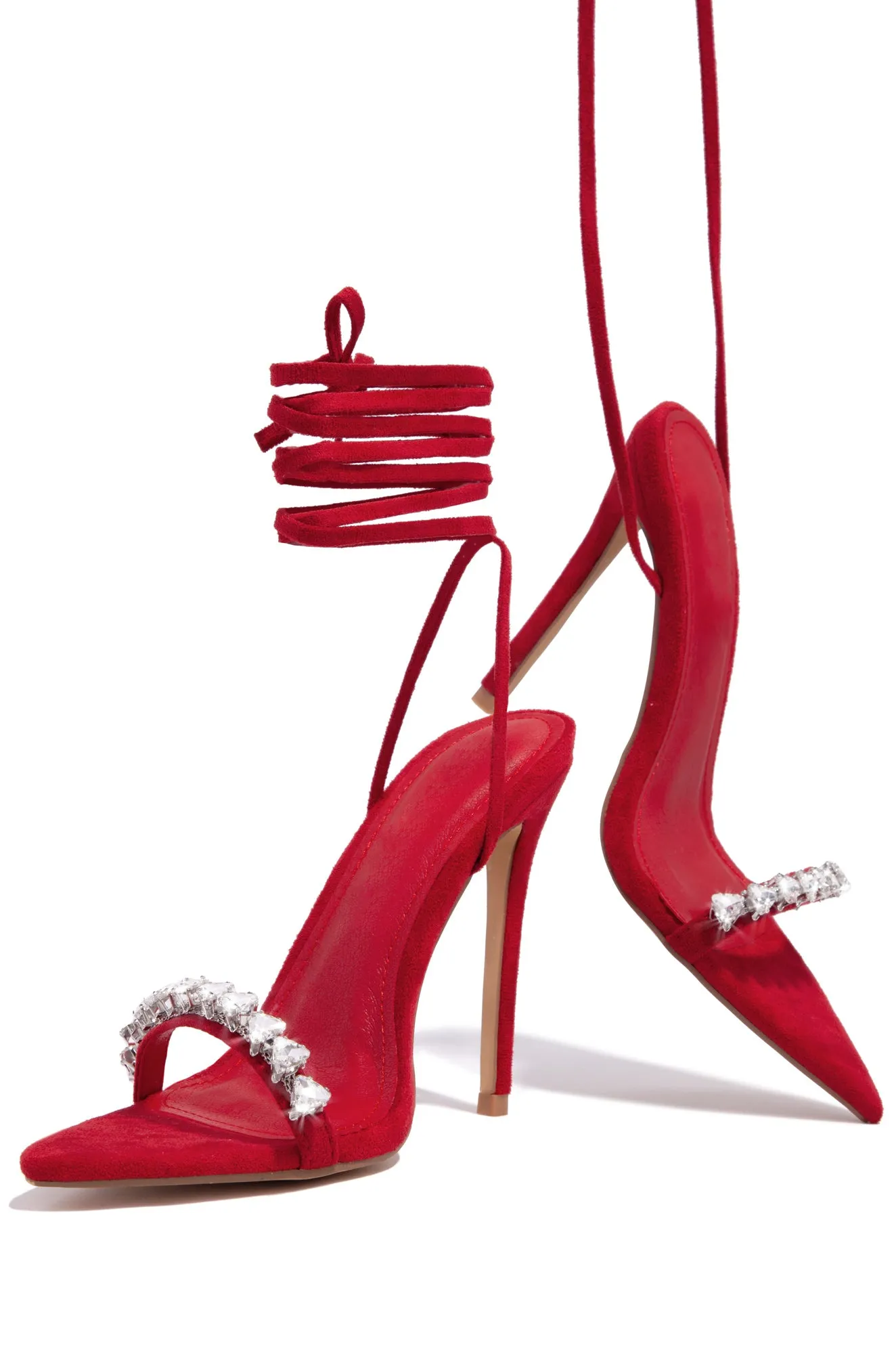 Monroe Embellished Lace Up High Heels - Red