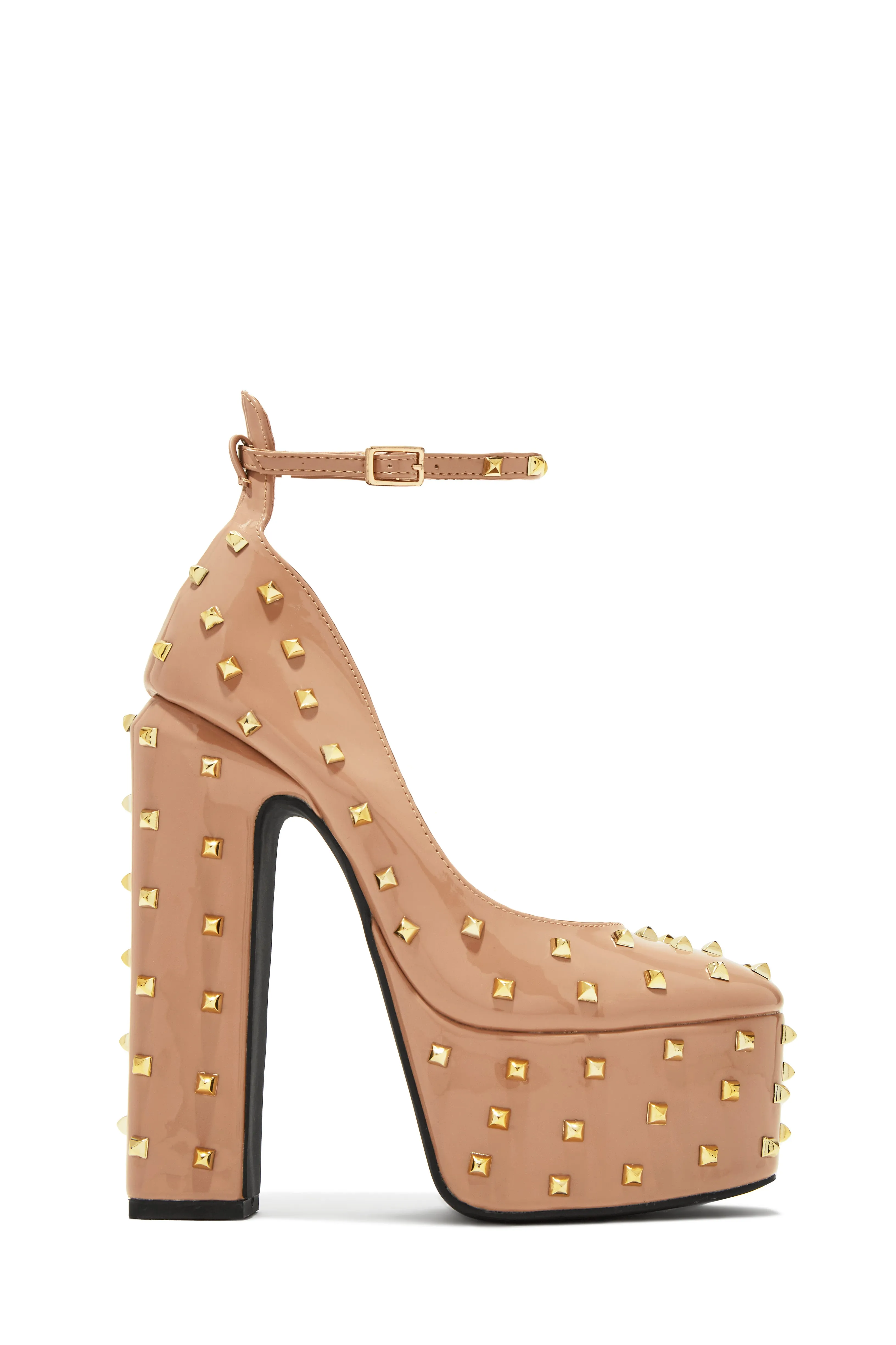 Nayomi Studded Platform Block High Heels - Red