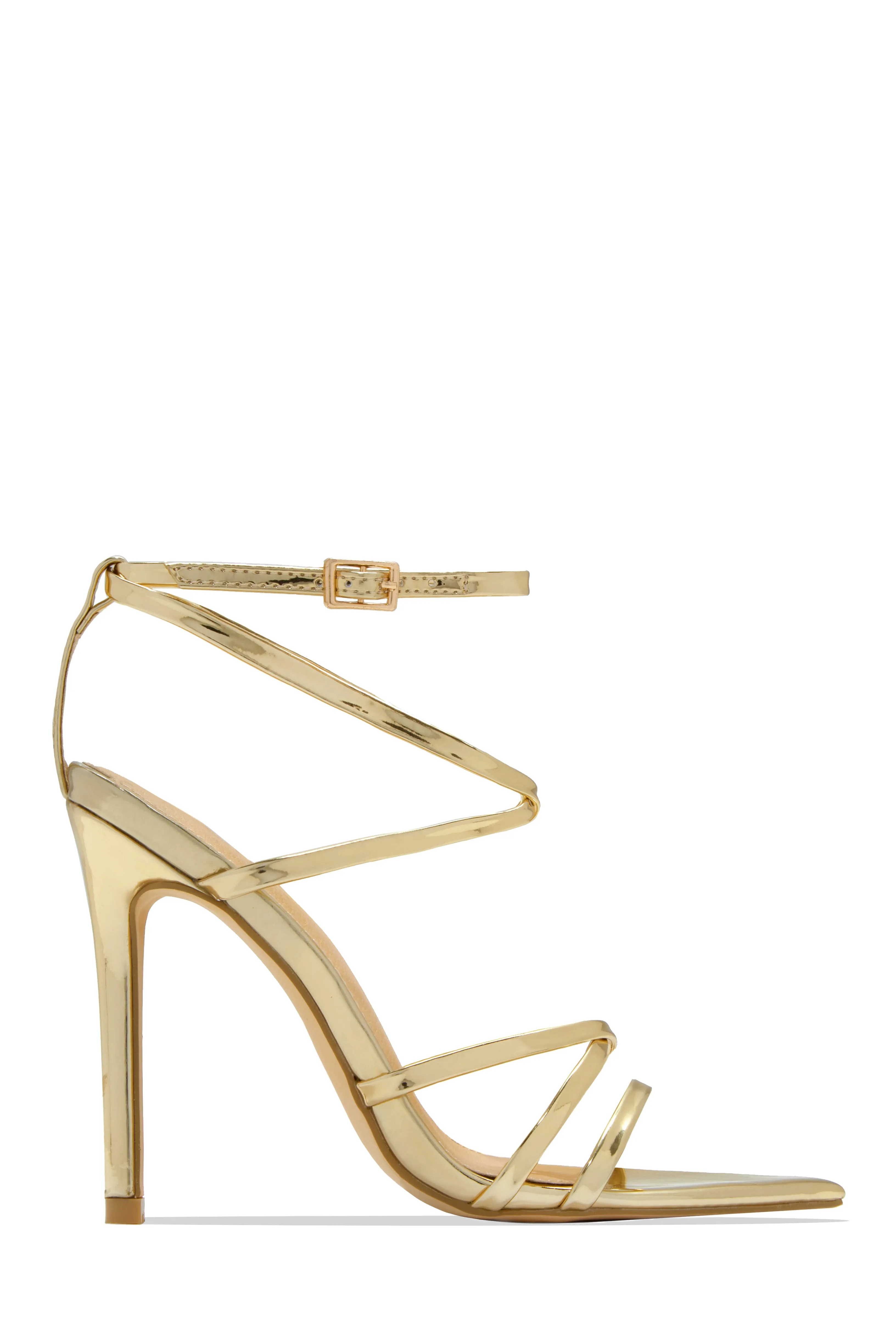 Polished Strappy High Heels - Snake