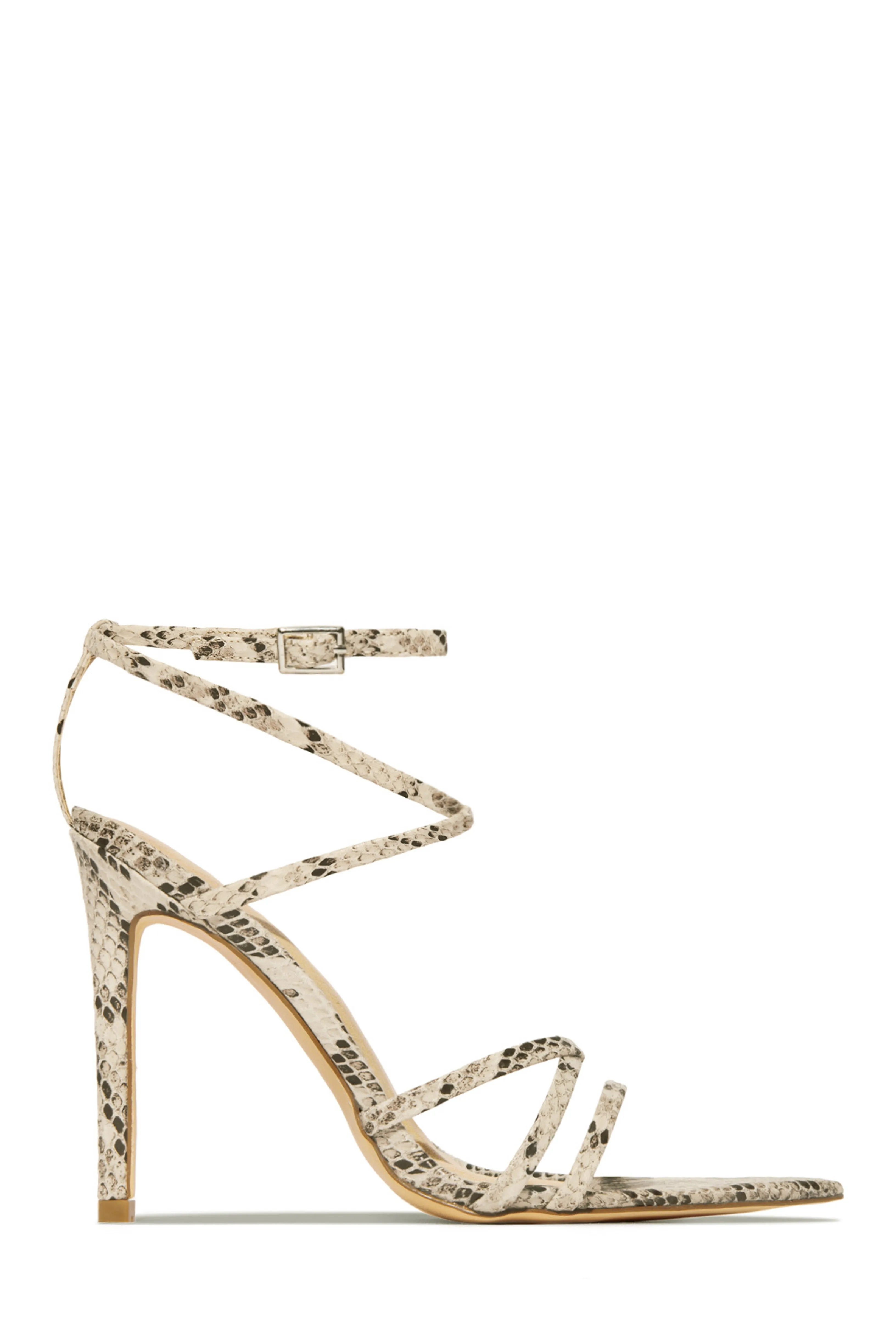 Polished Strappy High Heels - Snake