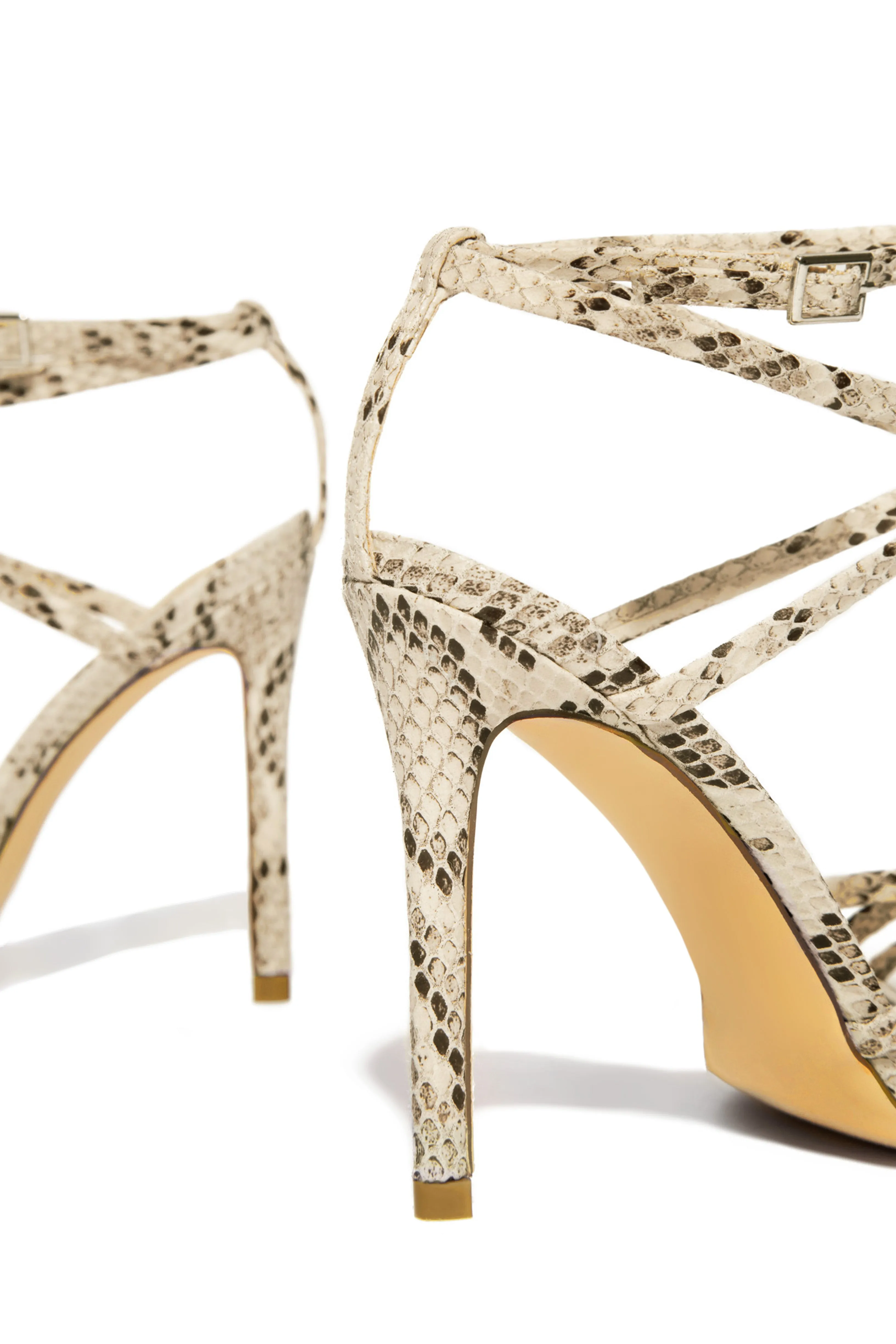 Polished Strappy High Heels - Snake