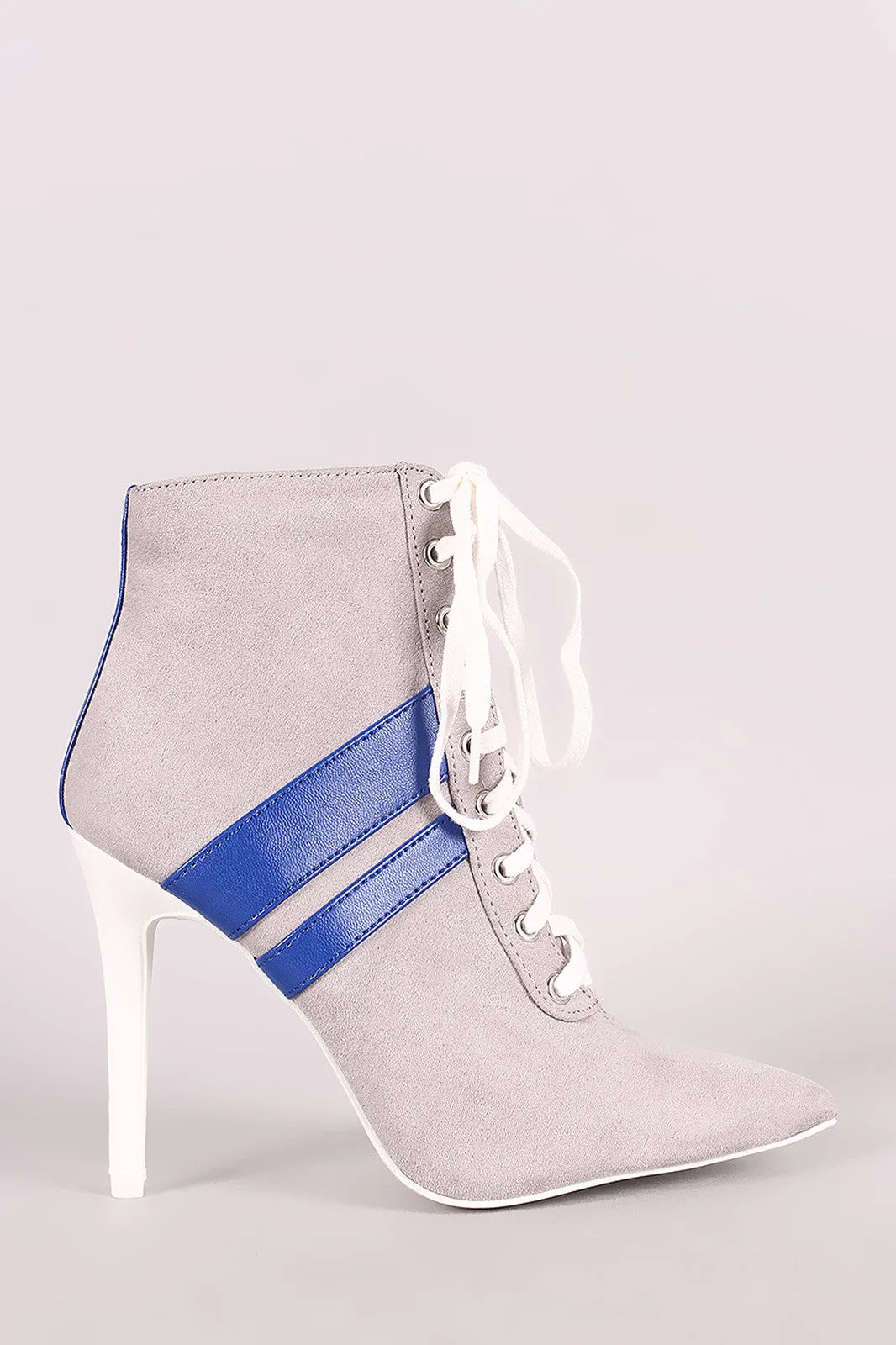 Qupid Sporty Lace Up Pointy Toe Booties