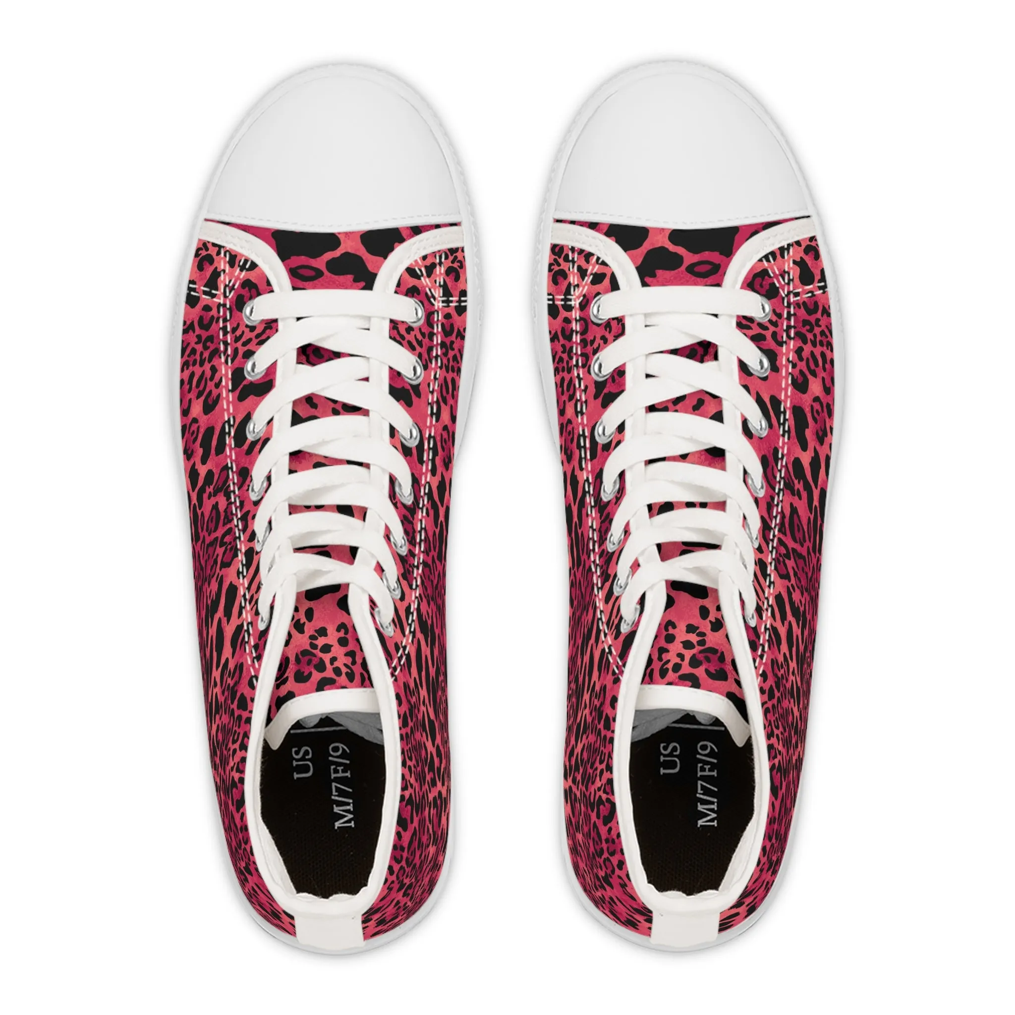 Red Colored Leopard Pattern Women's High Top Sneakers