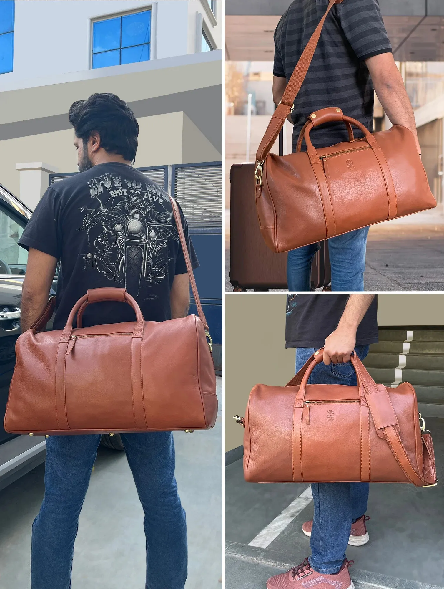 Sasha Travel Leather Duffle Bag (Cognac)