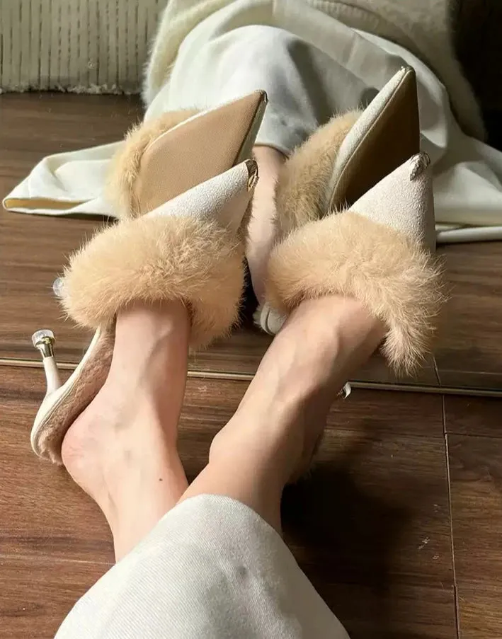 Shantel Fuzzy Pointed Toe Mules