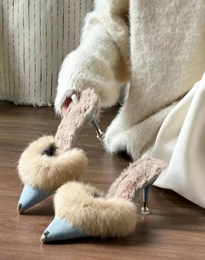 Shantel Fuzzy Pointed Toe Mules