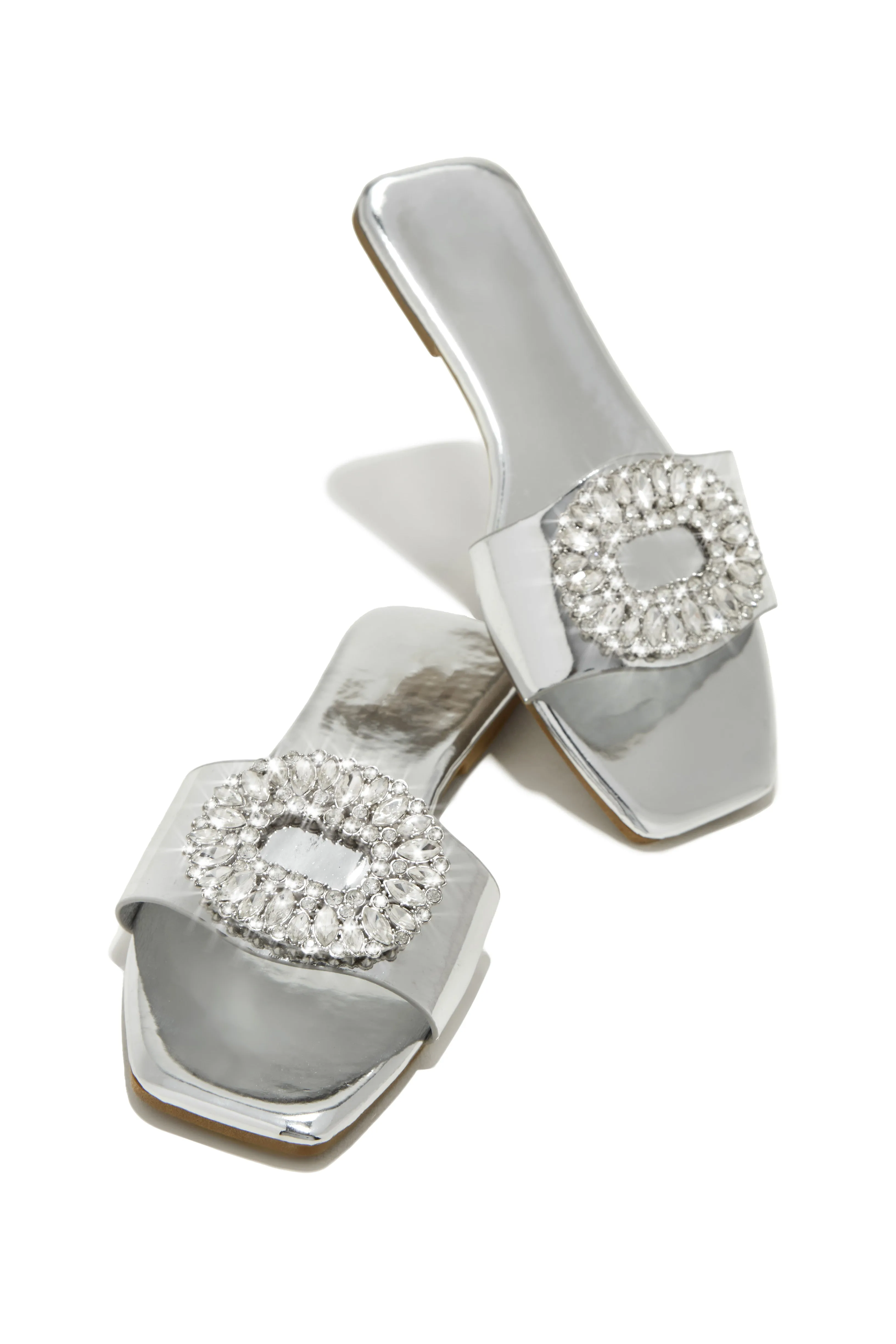 St. Barths Embellished Slip On Sandals - Silver