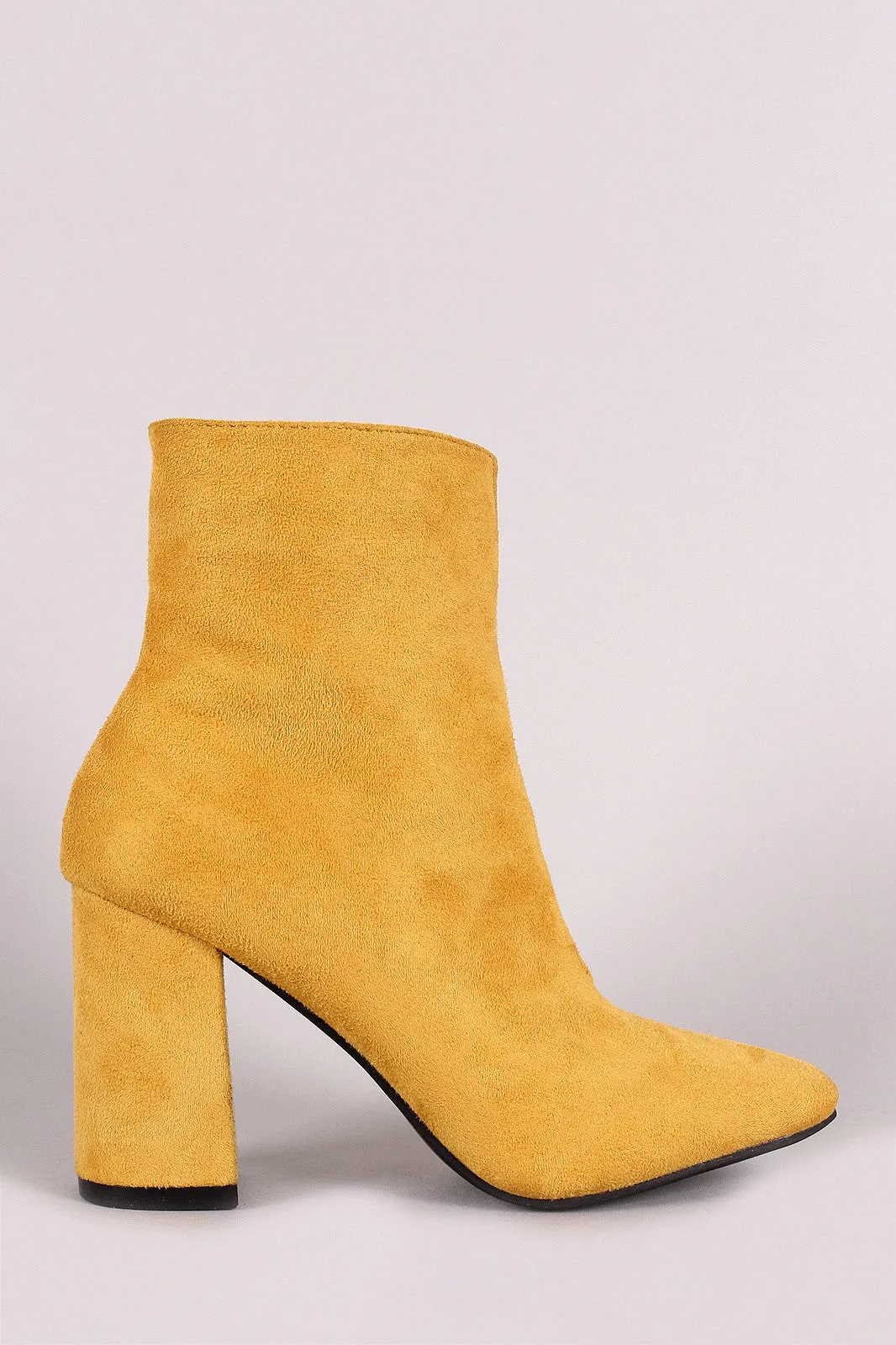 Suede Square Toe Zip-Up Chunky Heel Booties