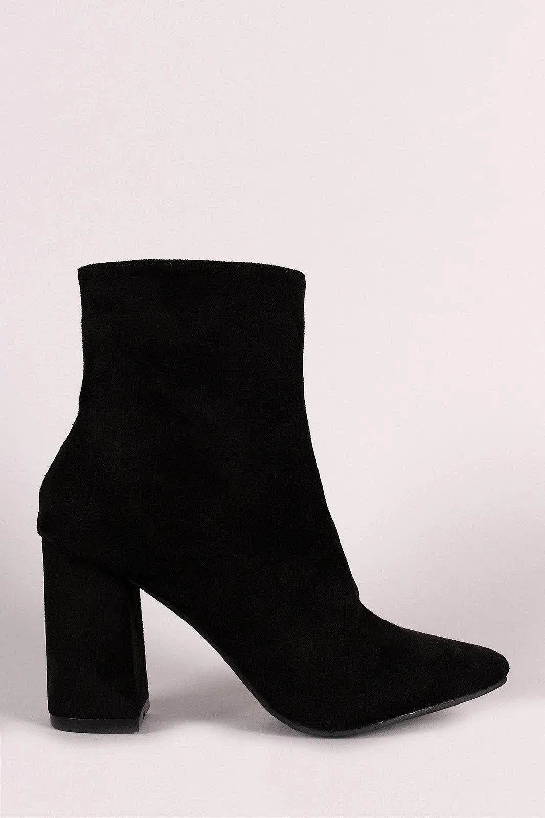 Suede Square Toe Zip-Up Chunky Heel Booties